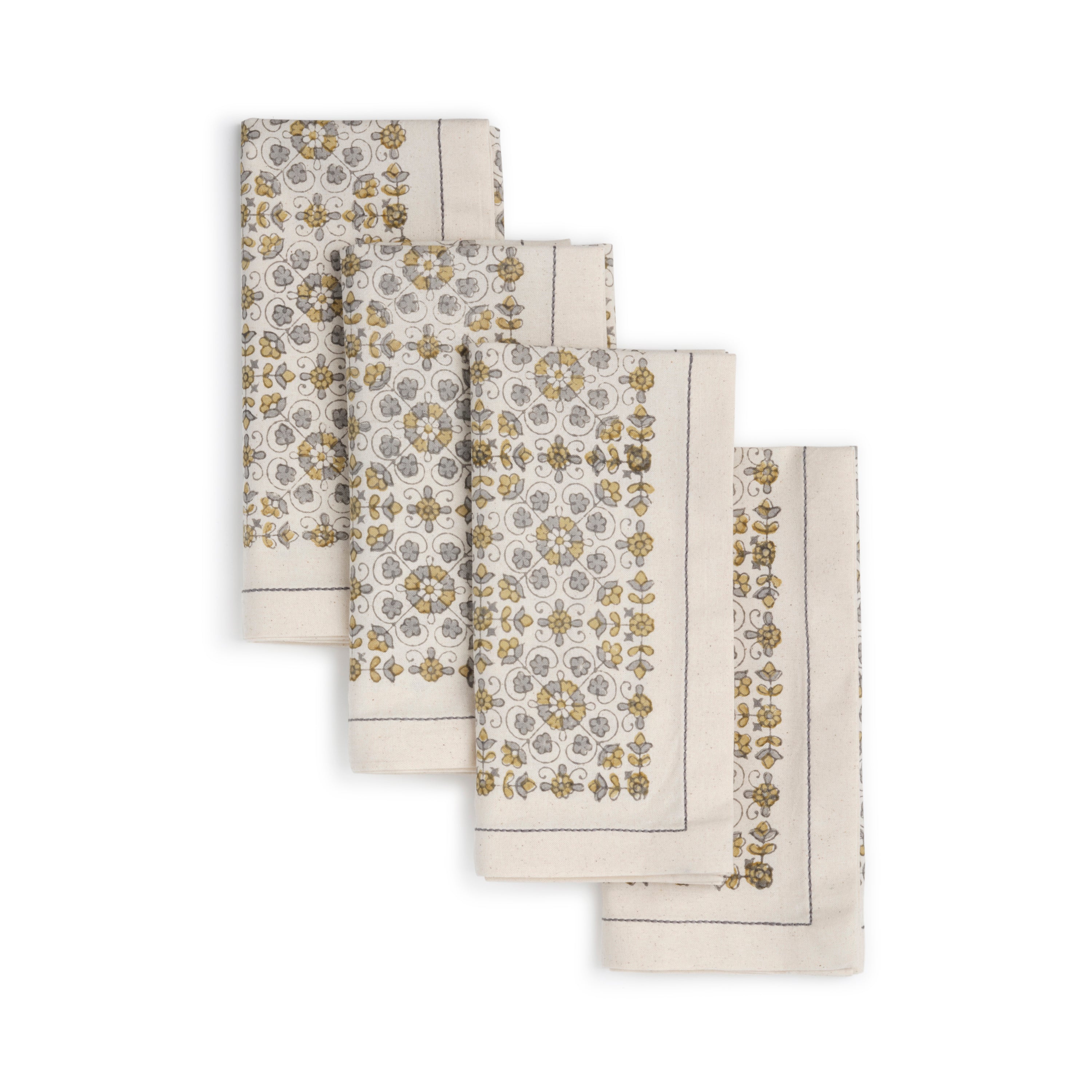 BREAZEALE Hand Block Printed Napkins - Set of 4. Cotton - Fair Trade - Artisan Made