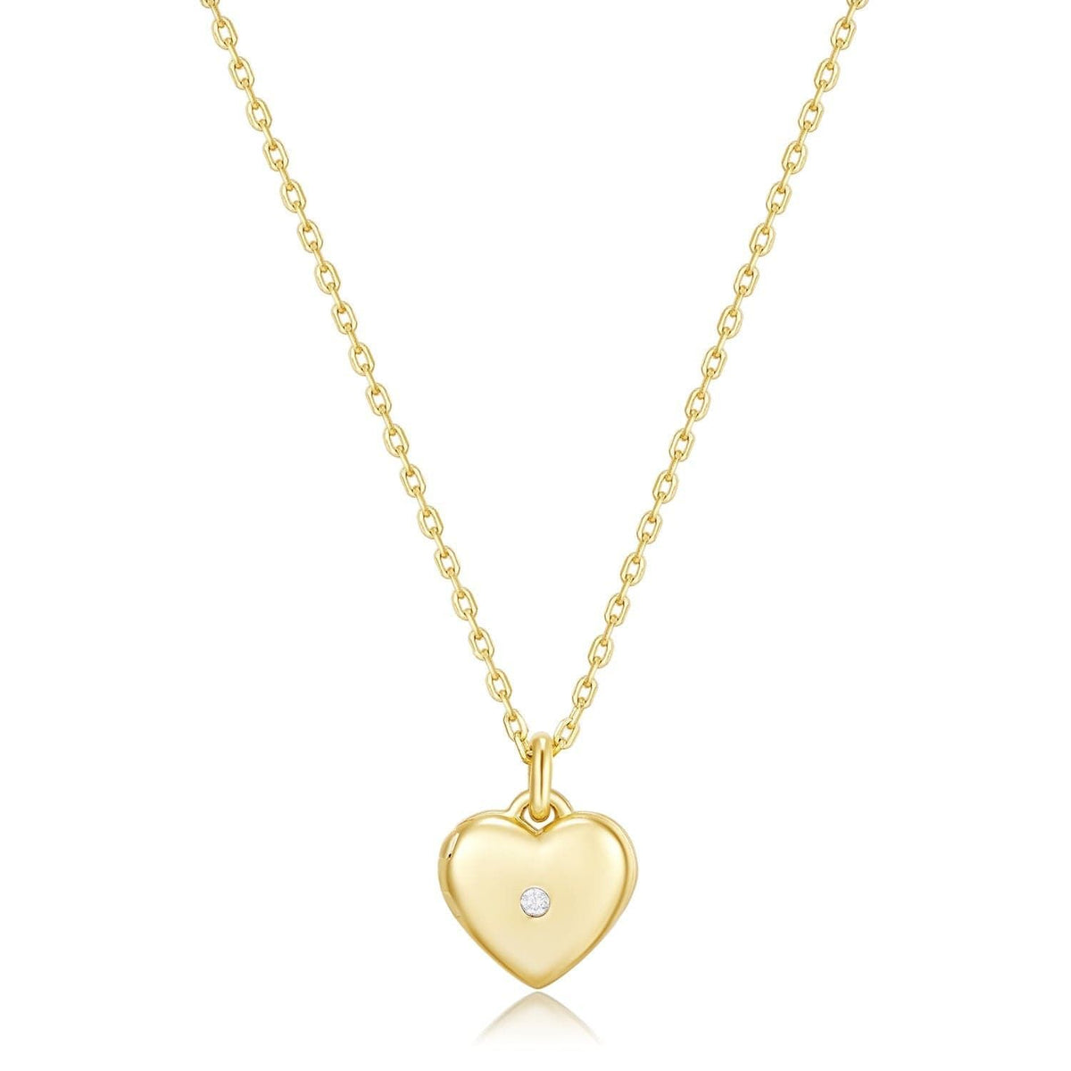 Shiny gold heart pendant necklace with CZ stones from Mini Heart Locket Necklace collection