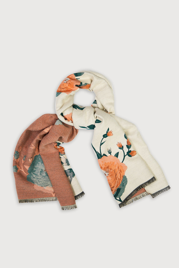 Marigold Bloom Reversible Scarf - Ivory