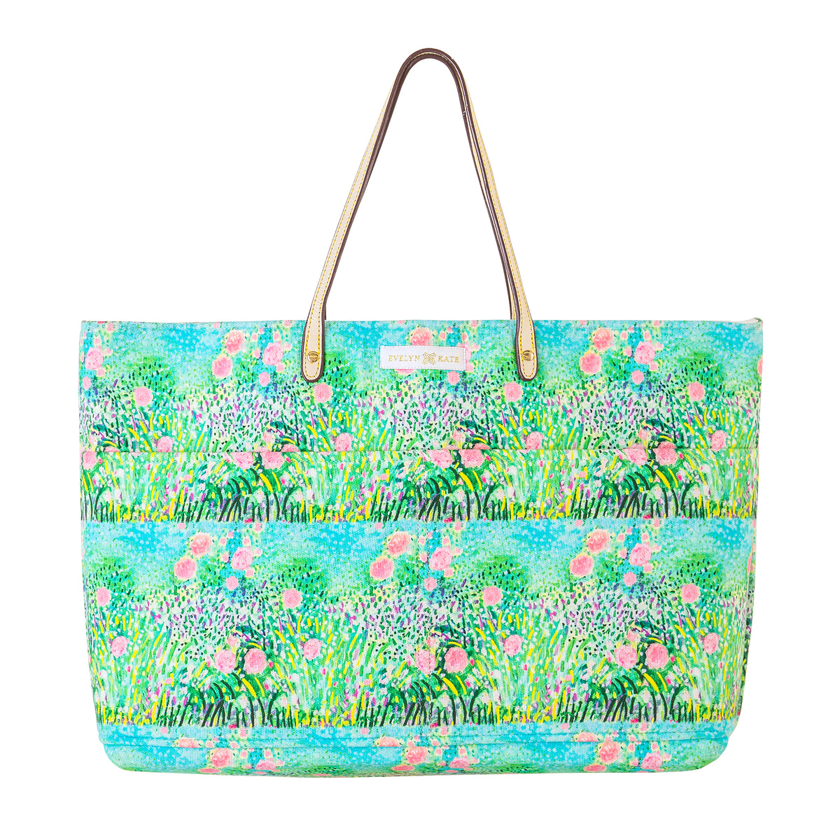 Pink Roses on Green Original Canvas Tote