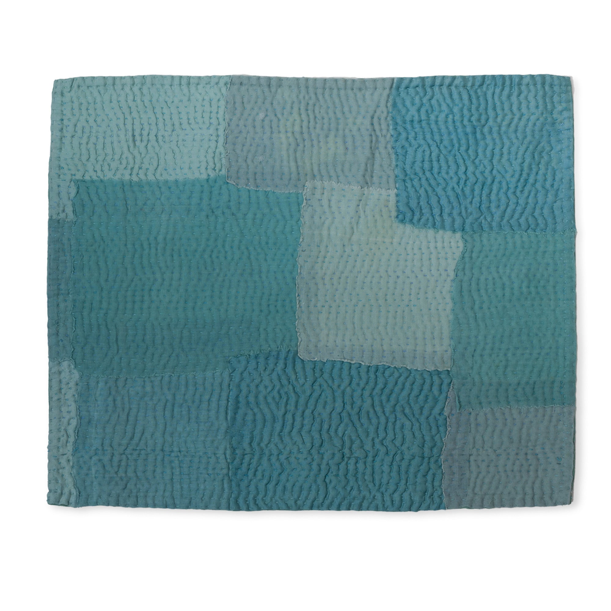 S/2 Mosaic Fray Patch Vintage Kantha Placemat - Cornflower