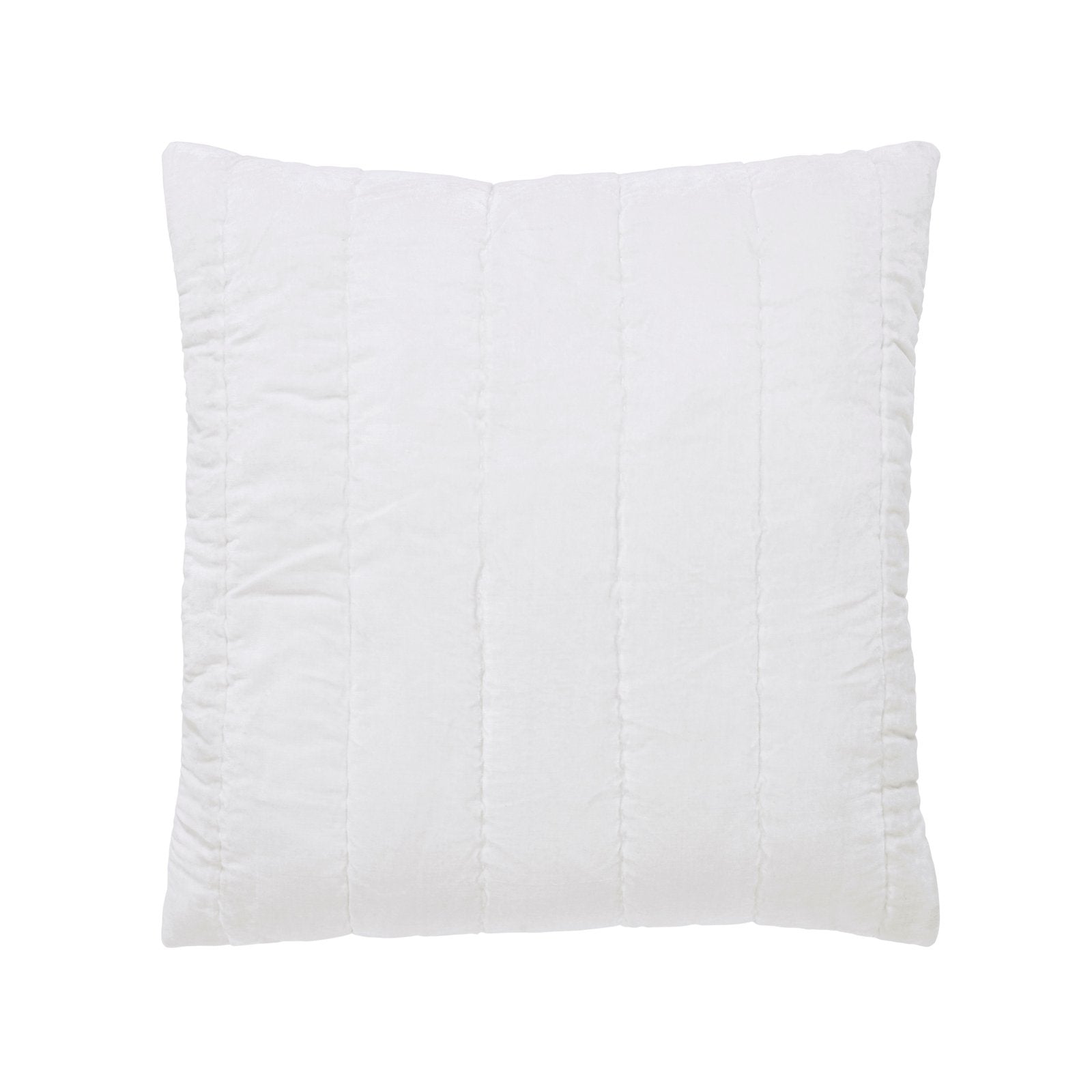 ES-337-2626-LOT1A_1|Pristine white quilted decorative throw pillow with elegant vertical channel stitching, perfect for modern bedroom styling.