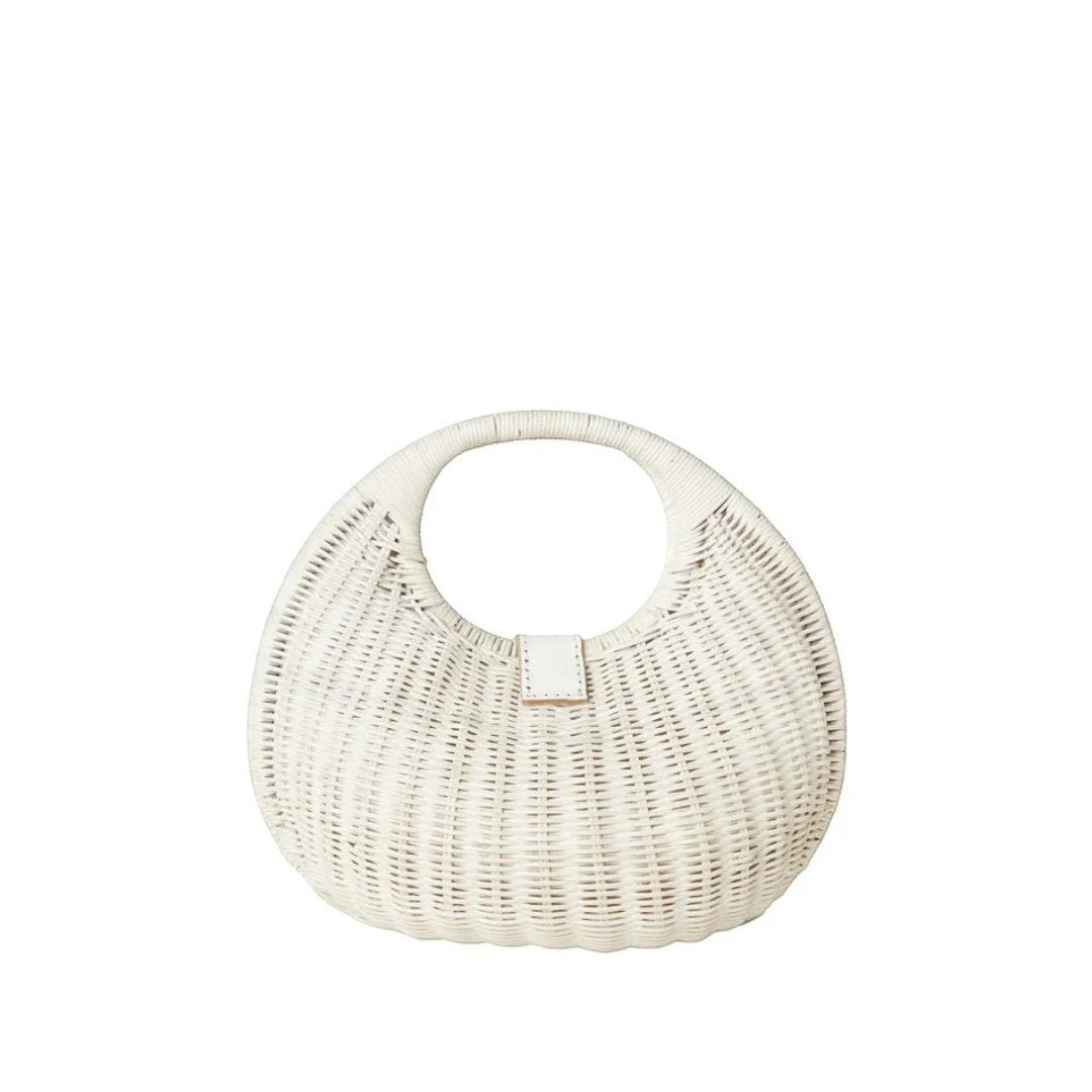 Shop Sarah Stewart Matilda white wicker handbag with leather detail and cotton lining.