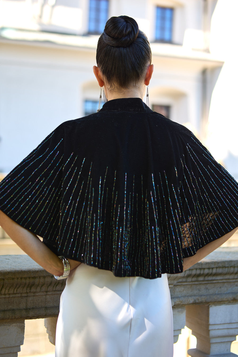 Velvet Crush Embellished Capelet - Black