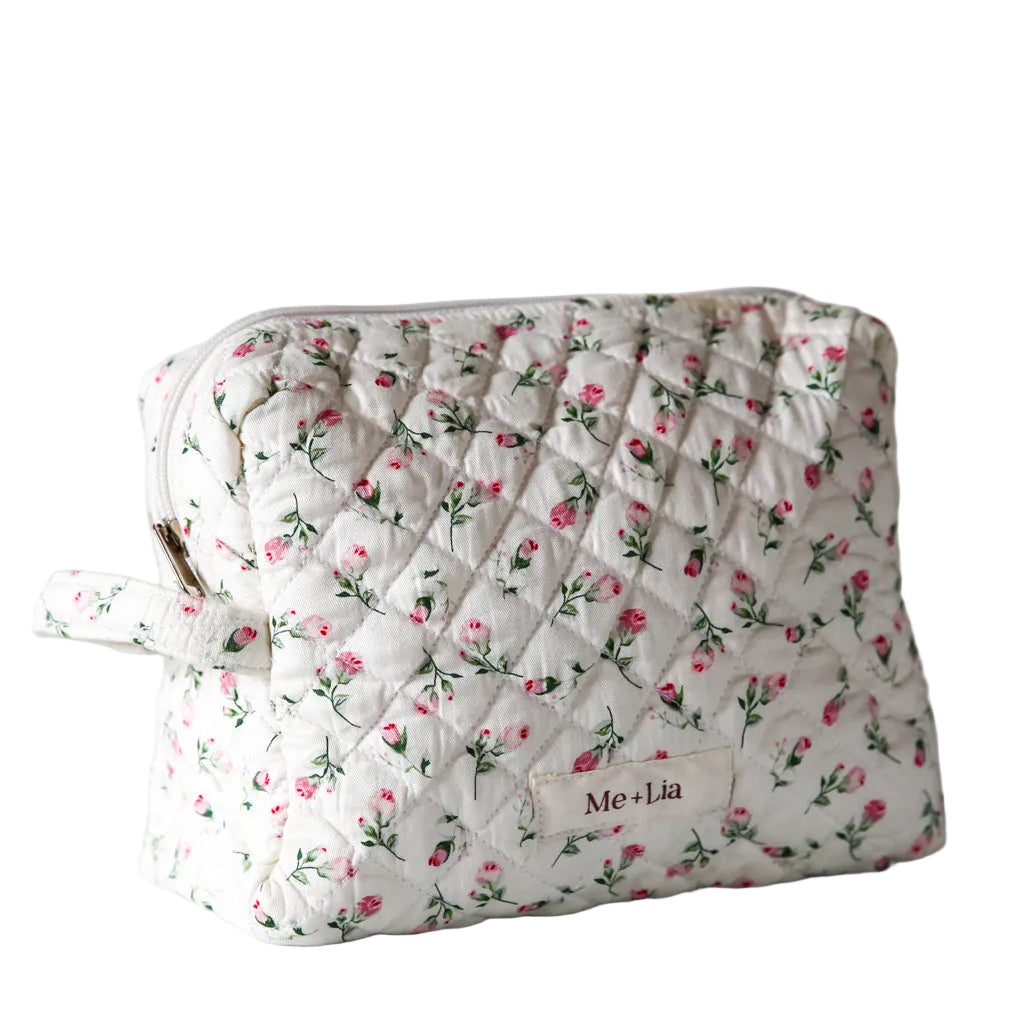Cloud Rose Make-up Bag Large — cloud rose floral quilted cotton travel pouch with zip