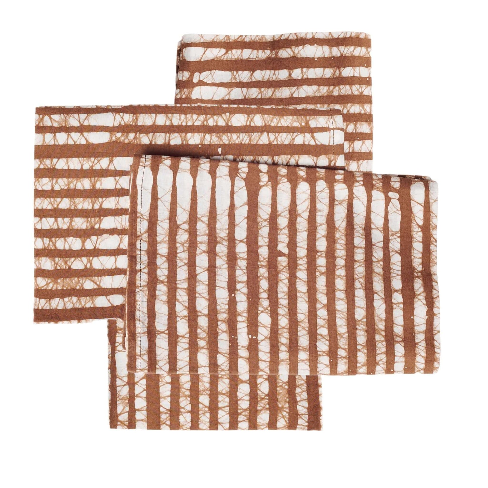 Oak Brown Stripes Wax Block Print Cotton Table Napkin set of 4 displayed neatly with artistic design.