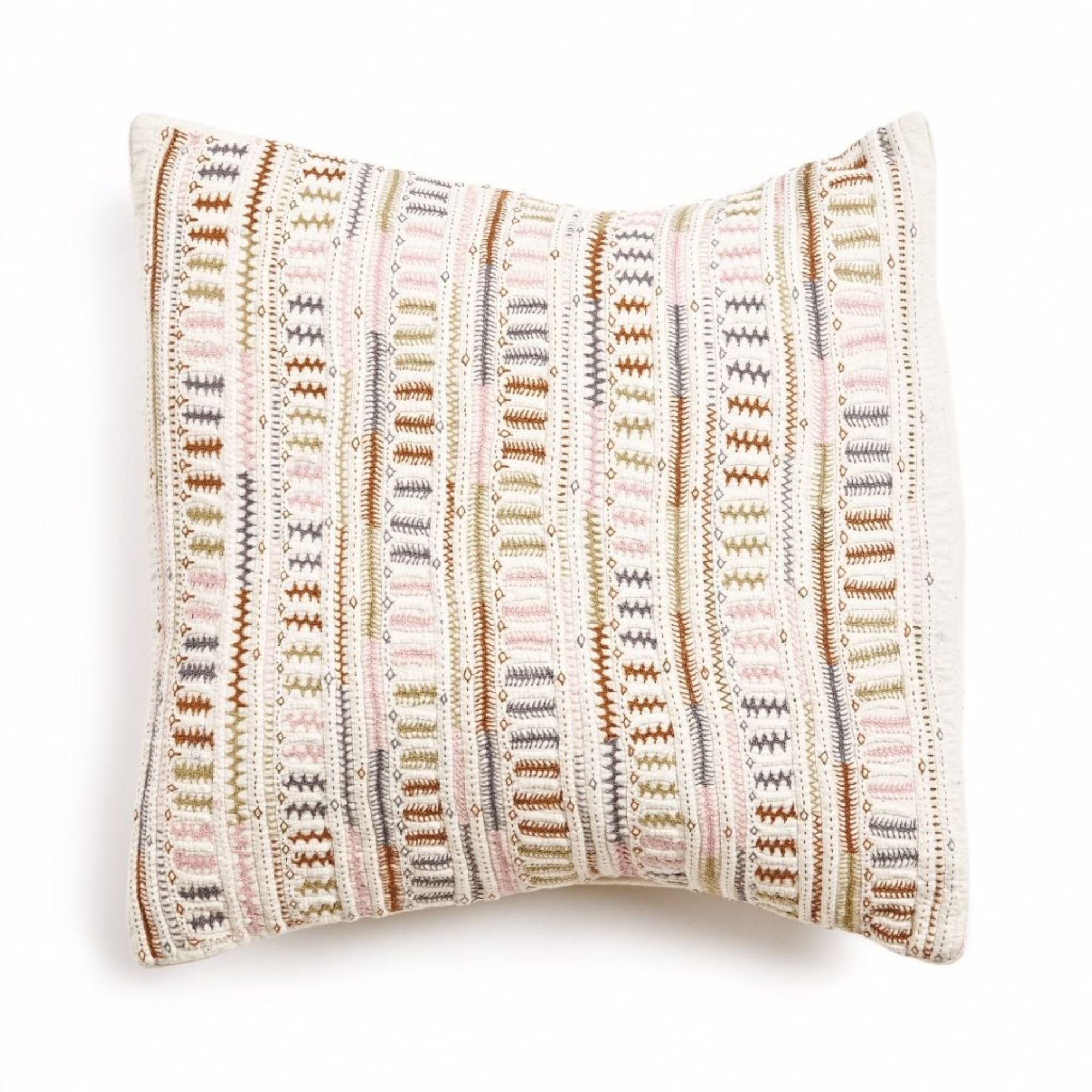 Dahli Coral Hand Woven Hand Embroidered Artisanal Pillow - Thumbnail 2