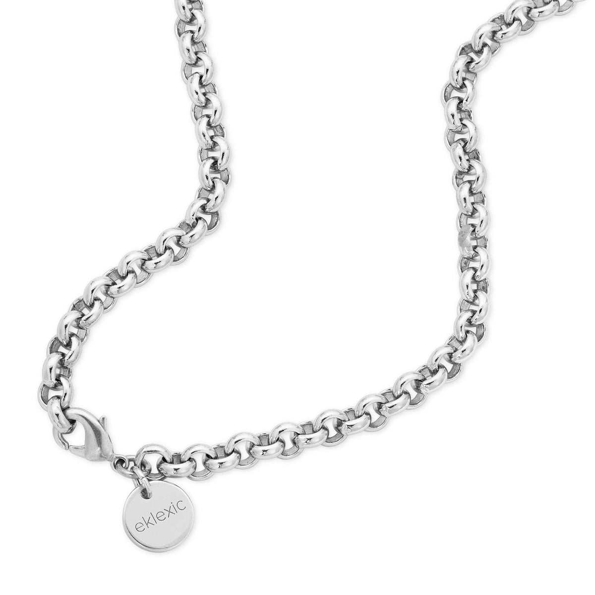 Silver Chain Necklace with Lobster Clasp and Circular Tag - Micro Royal Rolo Chain Lariat