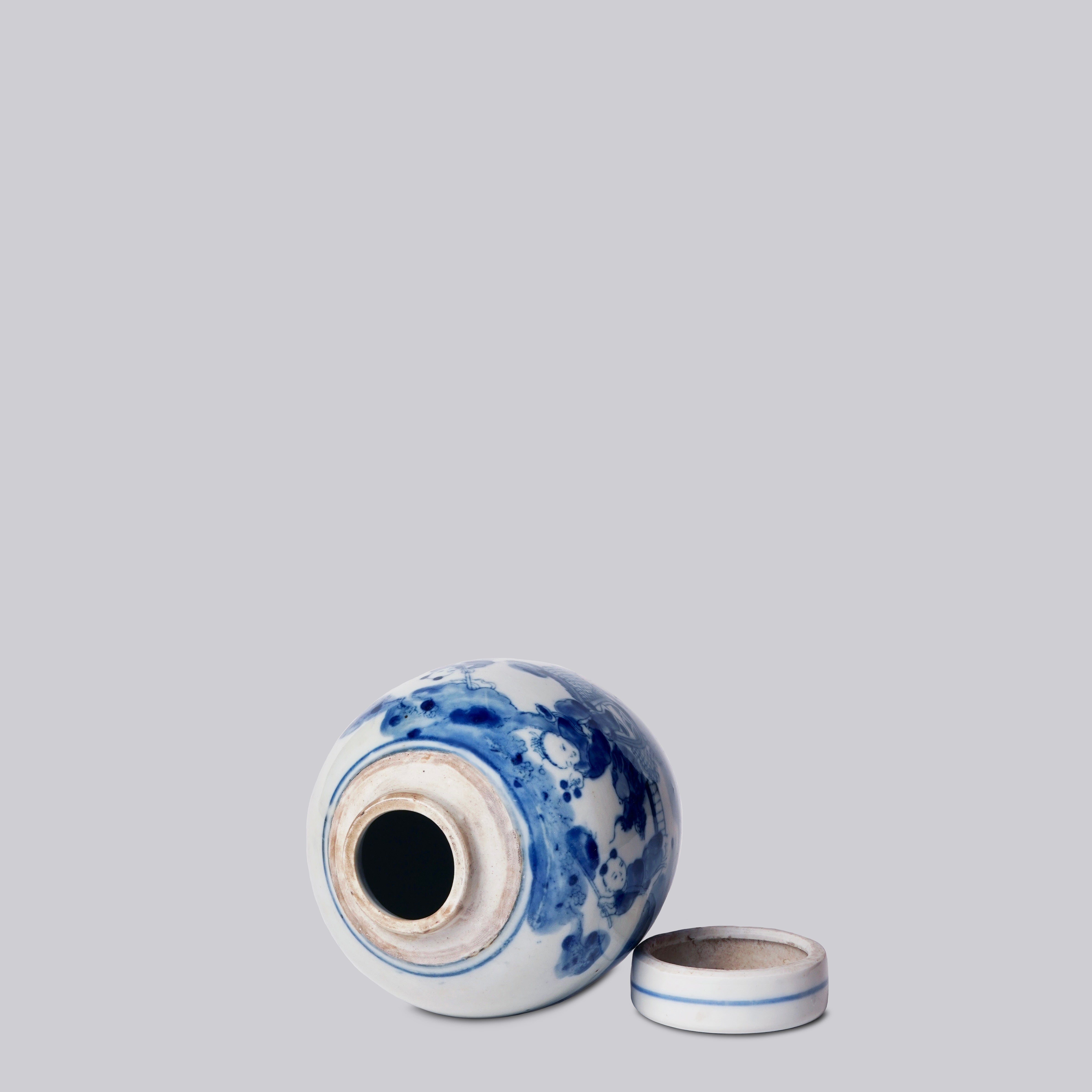 Blue and White Porcelain Mini Playing Children Round Jar - Thumbnail 2