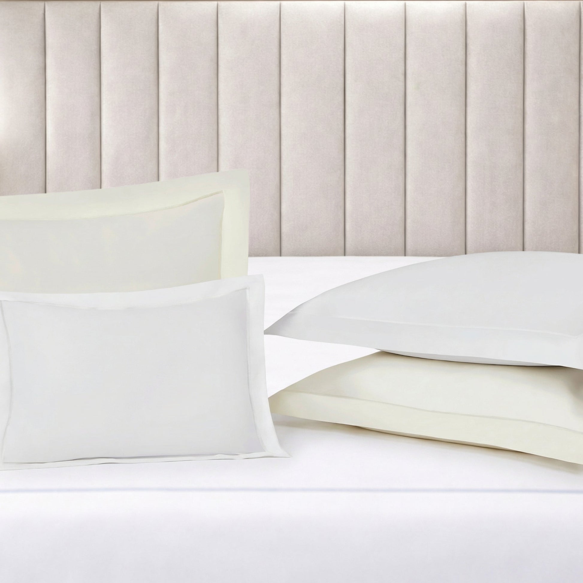 SS-065-X_2|Luxurious pure white cotton sateen duvet cover draped elegantly on a bed, creating a serene, inviting sleep space. Premium comfort.