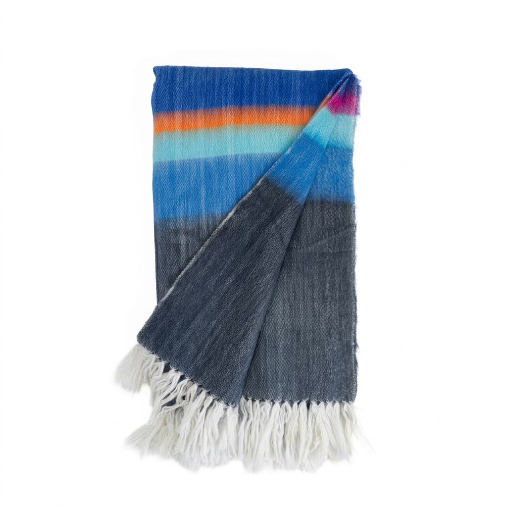 Blue, Hot Pink, Orange & White handwoven alpaca throw blanket, Kallpa Collection, made in Ecuador