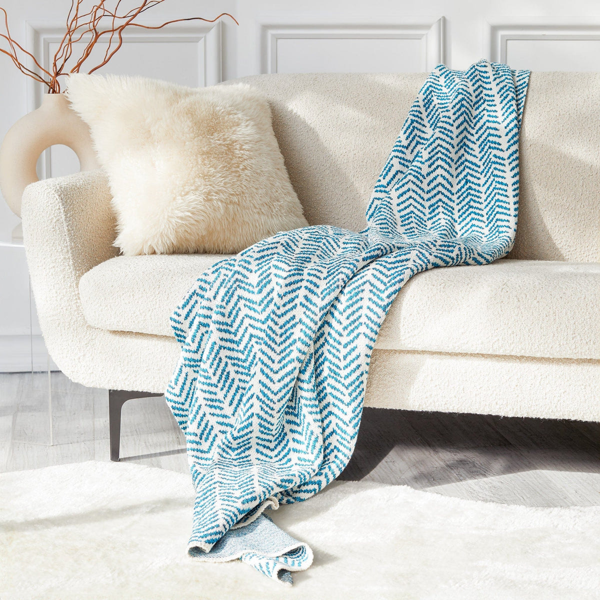 In2Green Eco Throw Cotton Sustainable Knit Warrior Throw Blanket Teal | Ovarian Cancer 601570193217 BL01GWB2