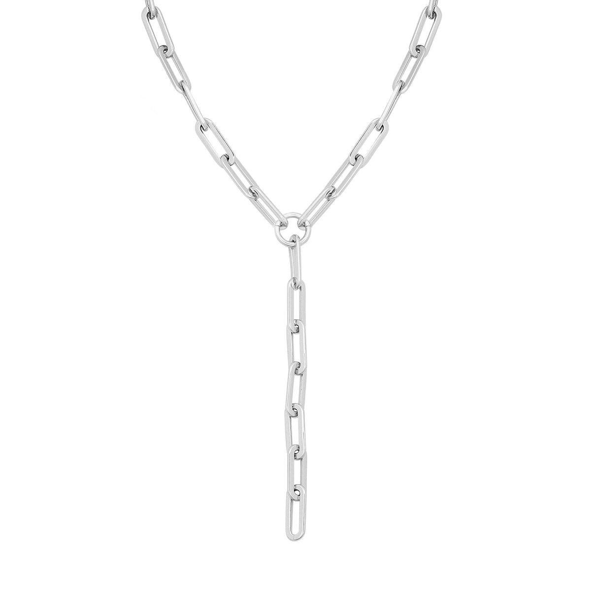 Silver chain link necklace from Gisele XL Paper Clip Chain Lariat â€“ stylish and trendy jewelry