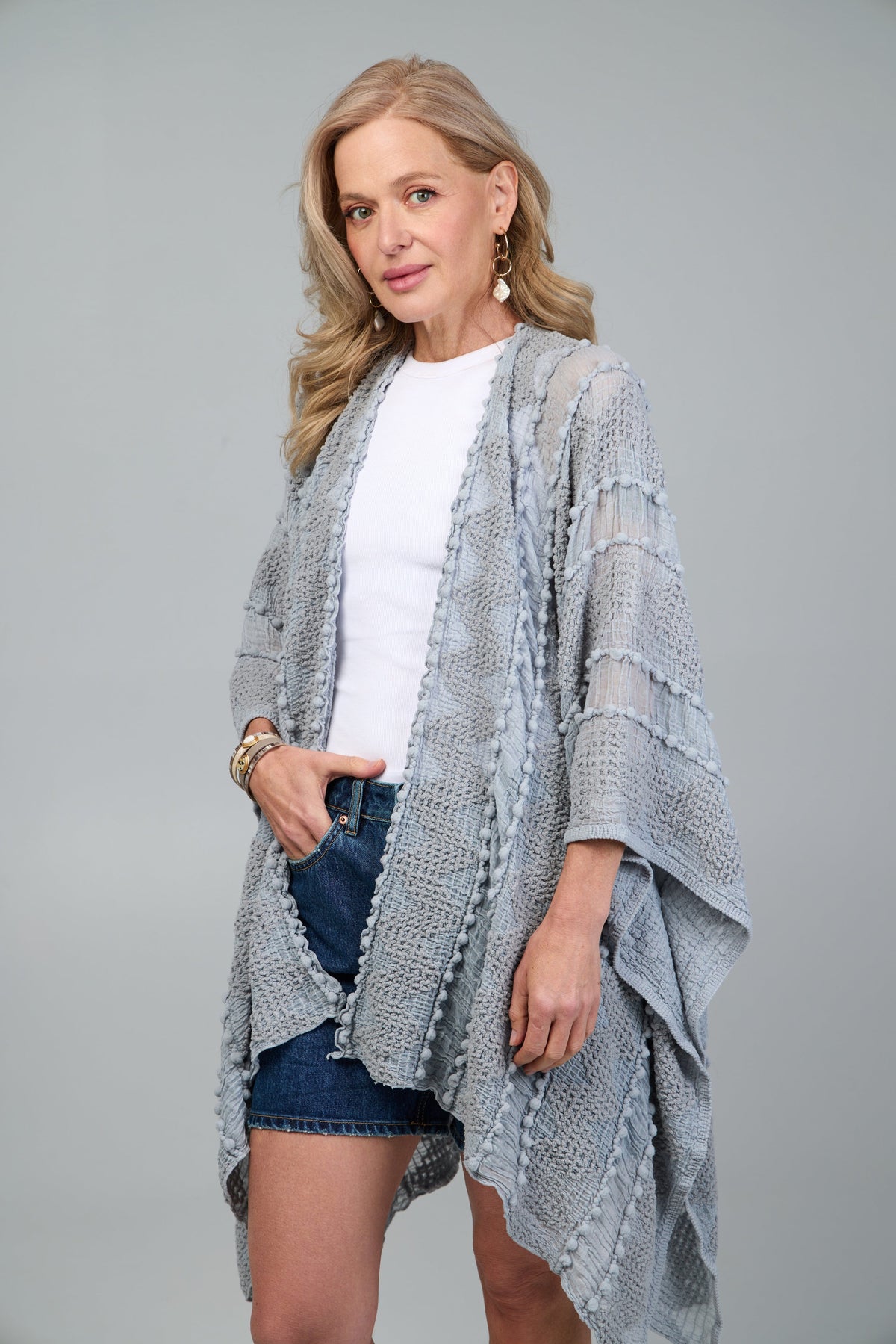 Bohemian Textured Kimono - Light Grey