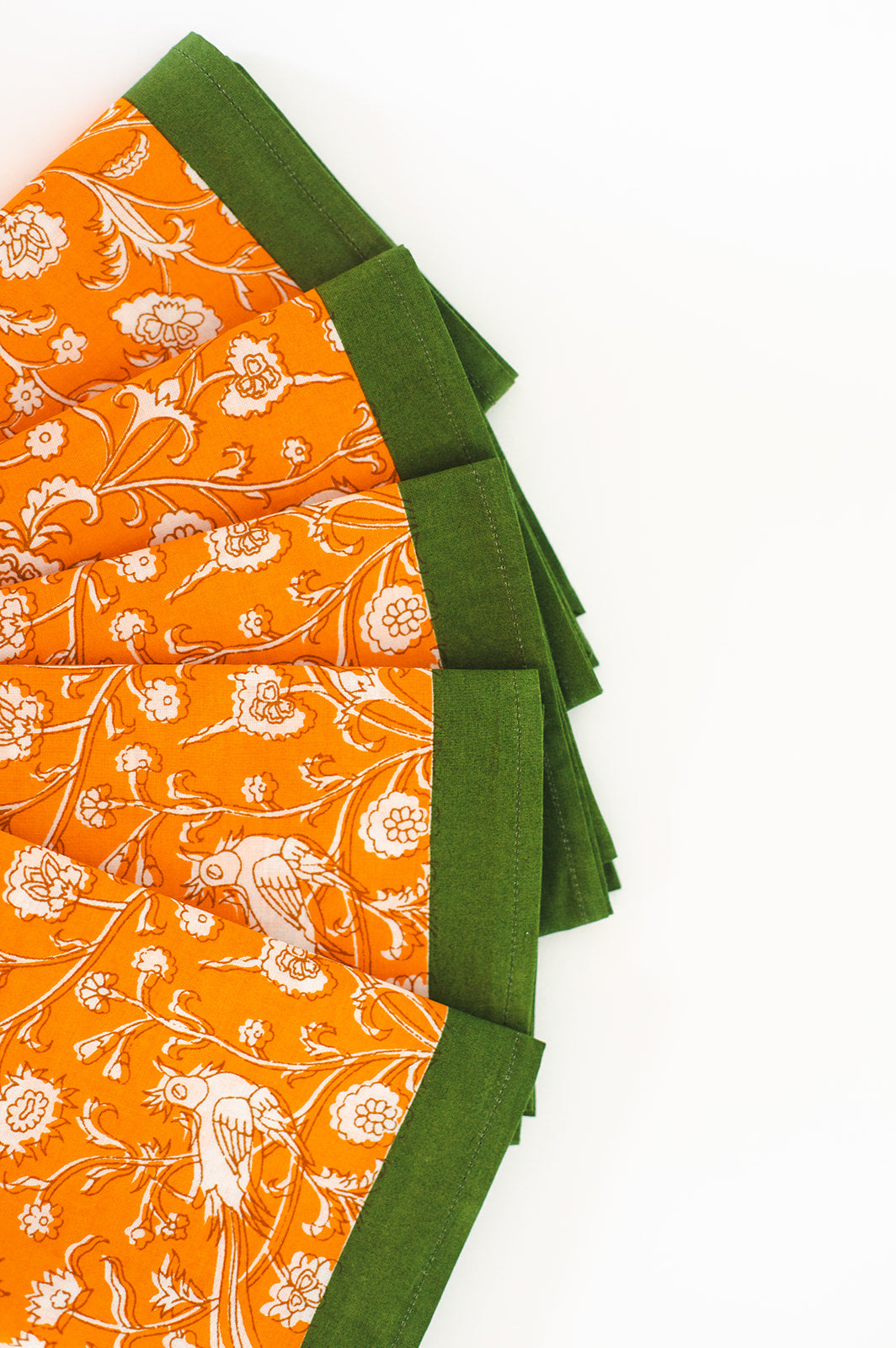 Orange blockprint napkins with green borders, set of 4 from Inner Child