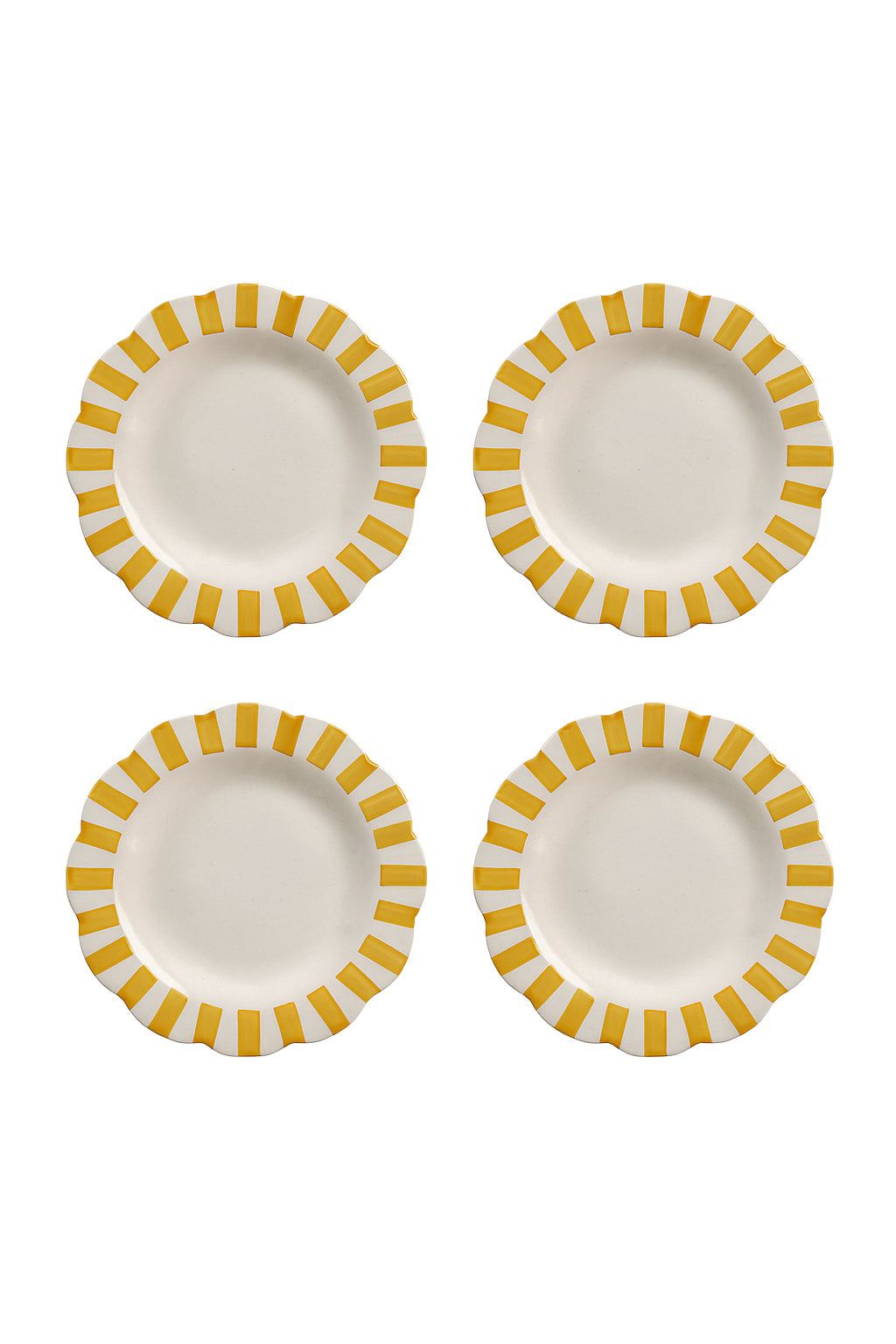 Ceramic stripe Salad Plate, Yellow- 8.25x 8.25 x 1.25 Inches ( Set of 4 )