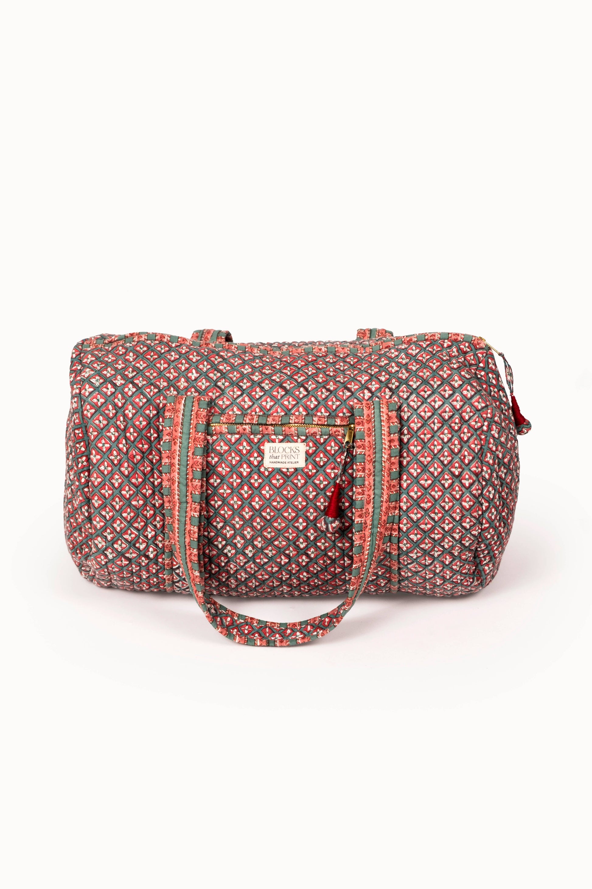 Holly & Berry Crimson Block Print Quilted Duffle Bag