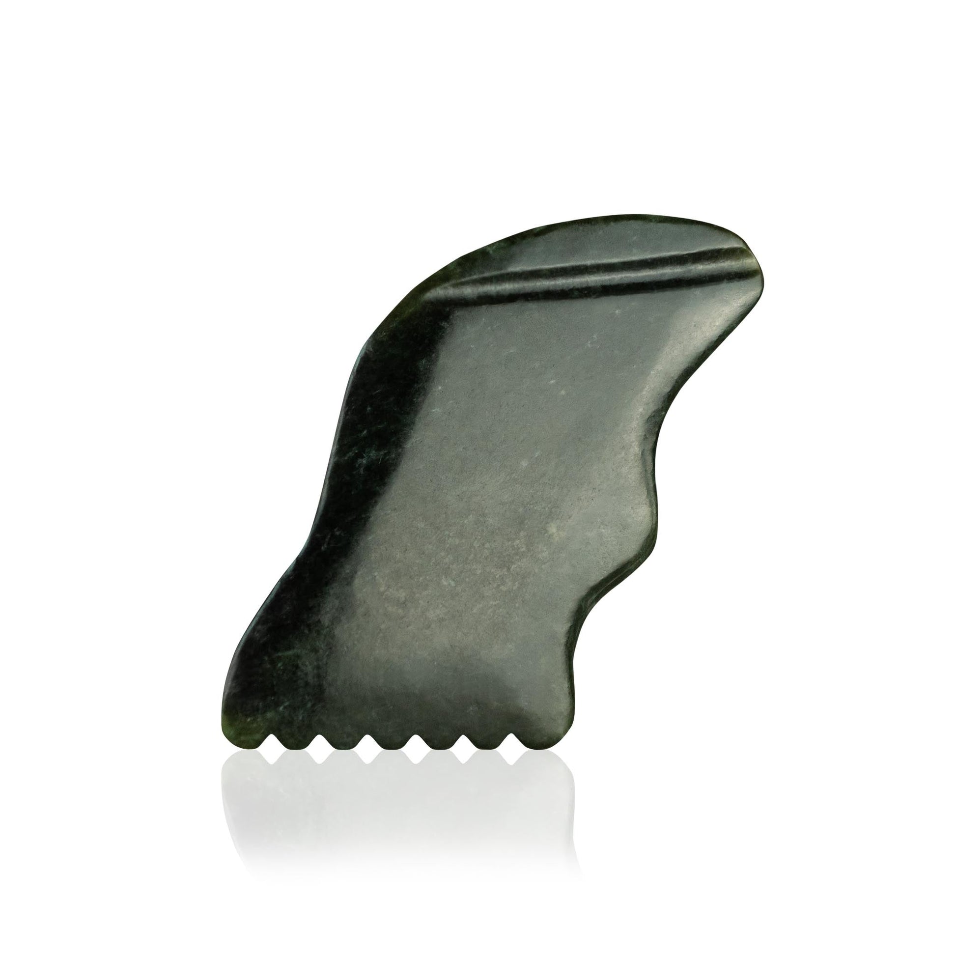 Black gua sha facial massage tool used for sculpting, lymphatic drainage, and promoting circulation in skincare routines