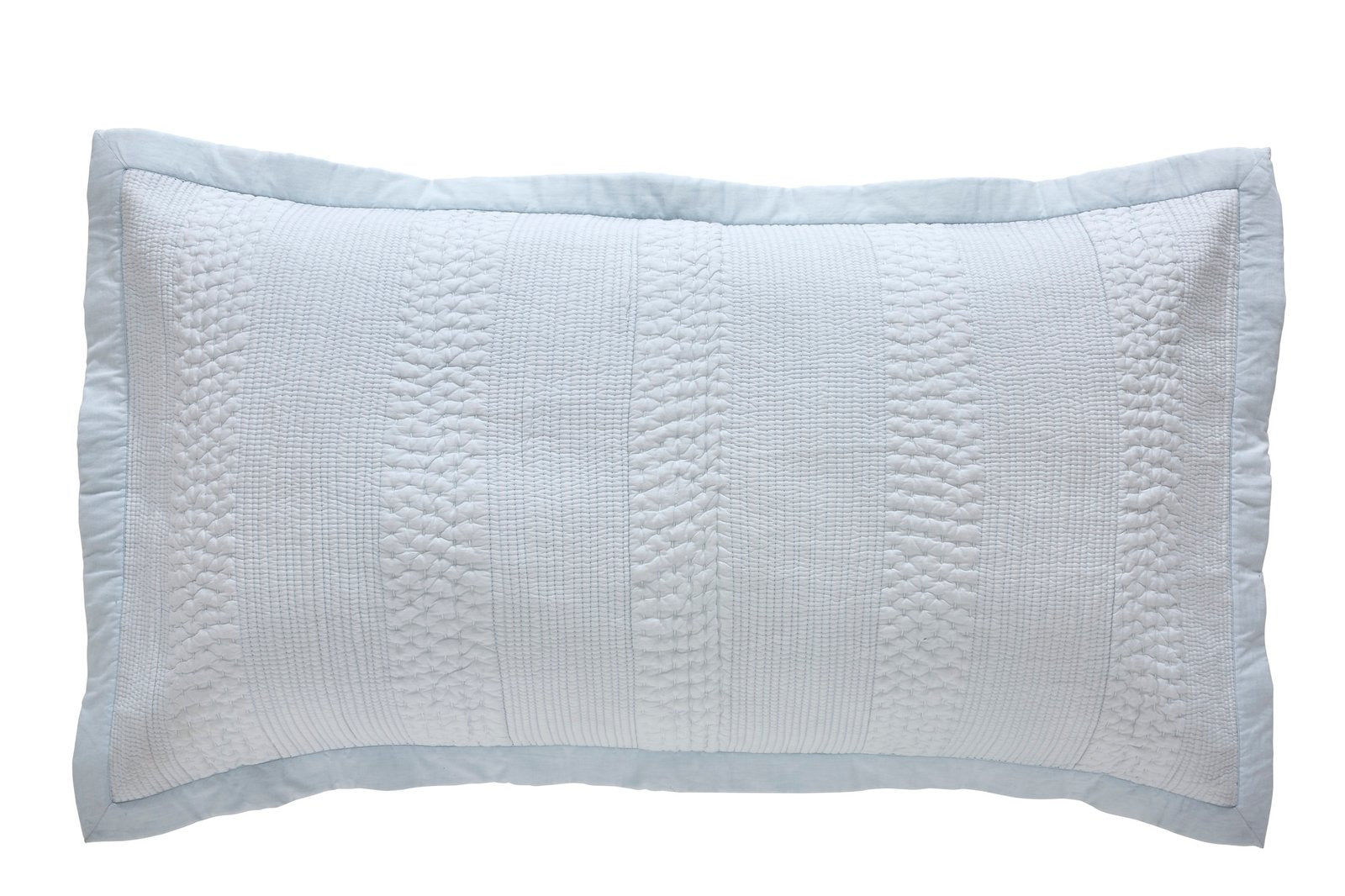 KS-257-2036_1|Light blue textured quilted pillow sham, featuring elegant linear patterns for a sophisticated and tranquil bedroom setting.