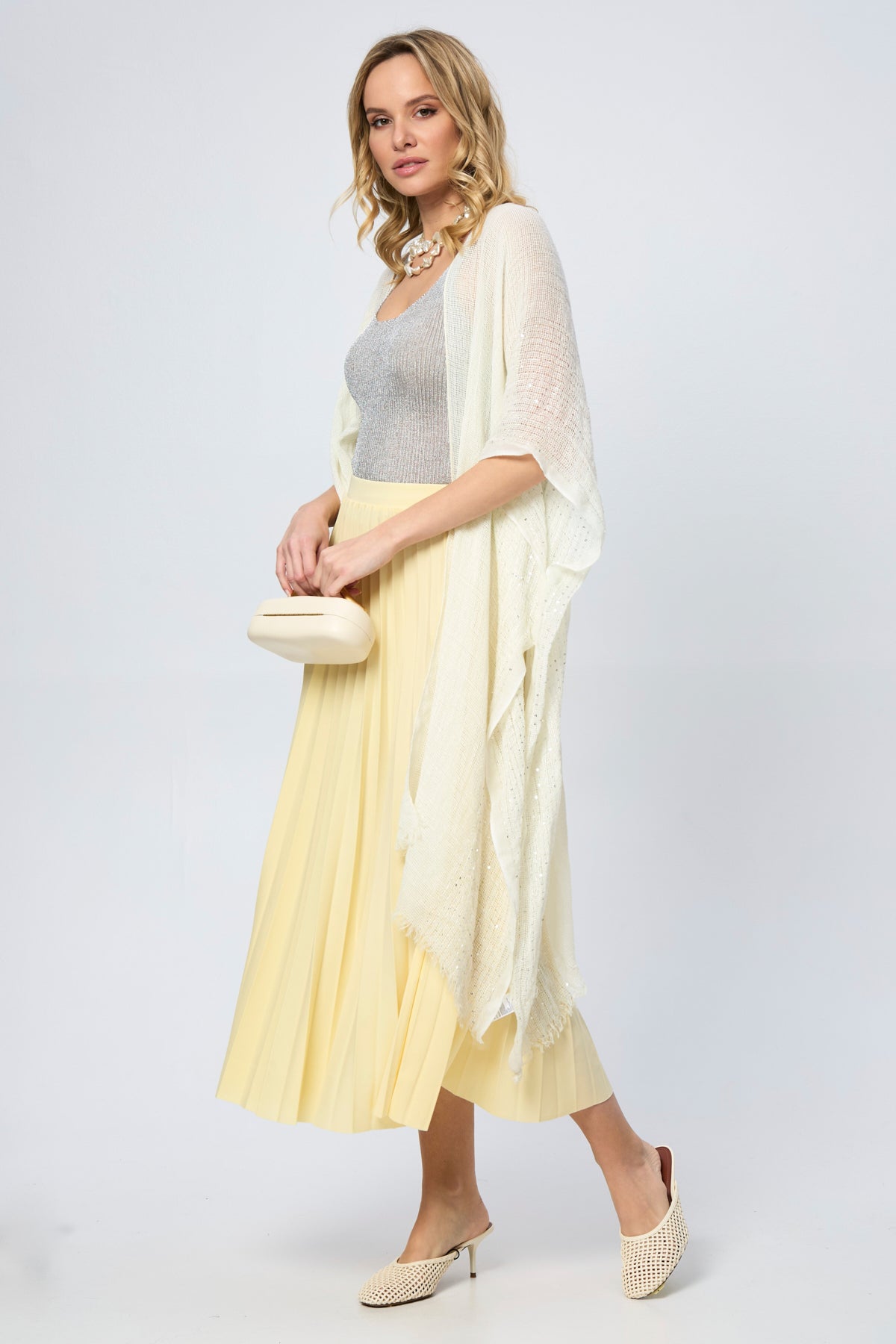 Shimmering Sequin Ruana - Light Yellow