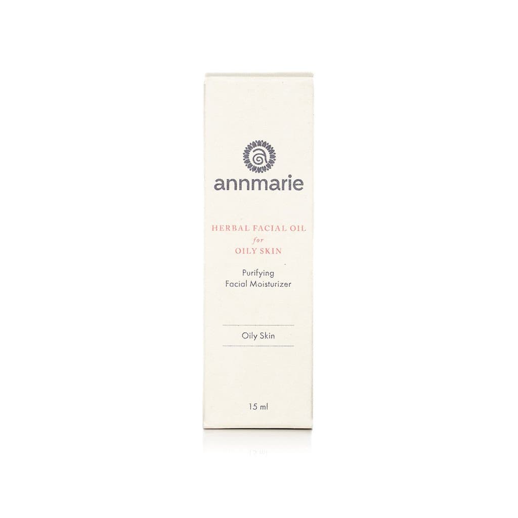 Herbal Facial Oil for oily skin purifying facial moisturizer product box, 15 ml.