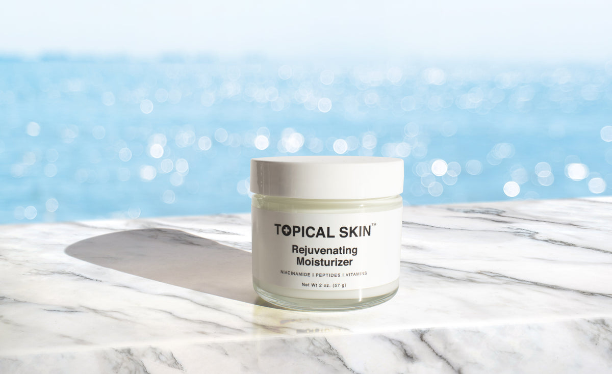 Rejuvenating Moisturizer TOPICAL SKIN moisturizer in white jar with pale green gel—niacinamide and peptides