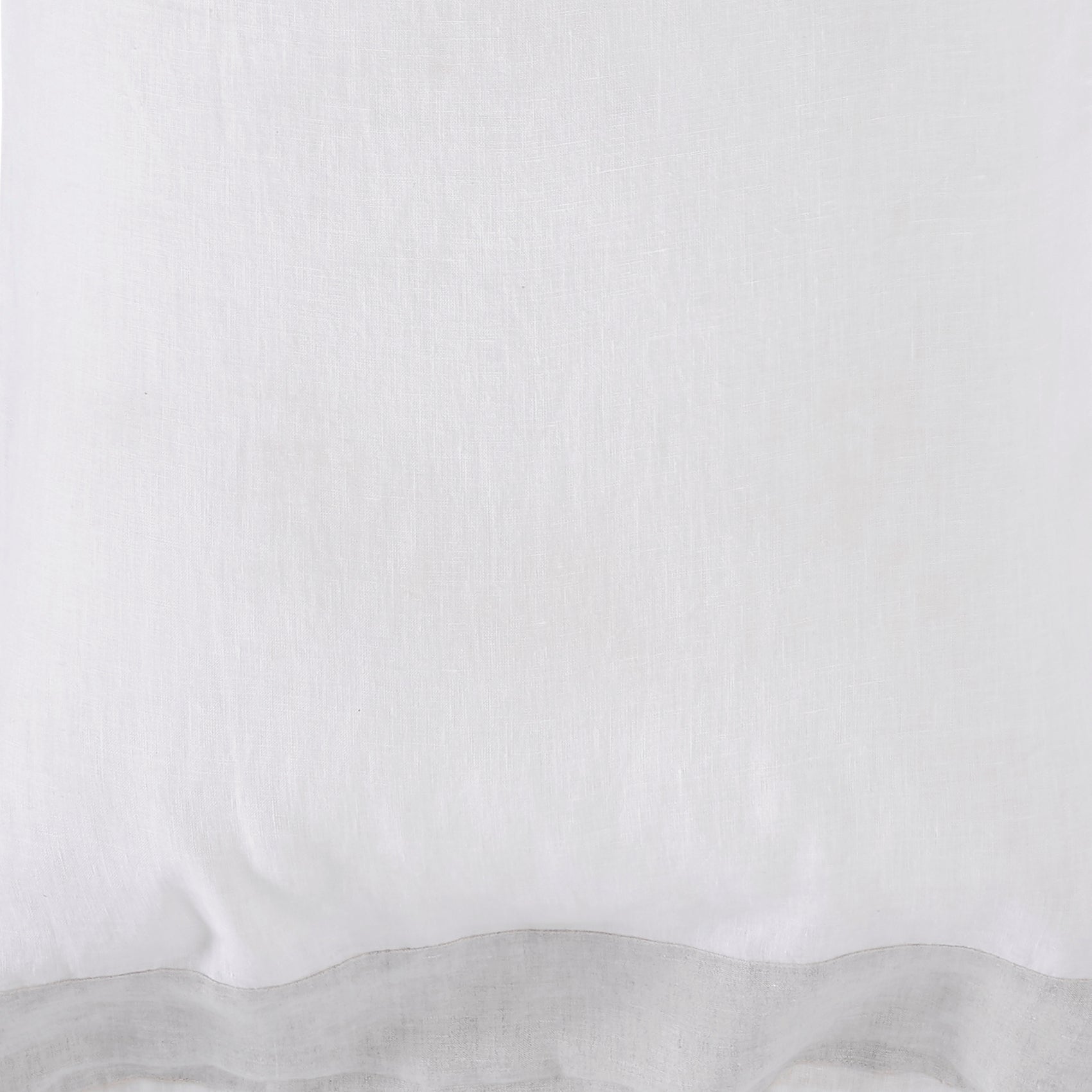 AKP-518-2040_3|Close-up of white 100% linen sheets fabric with subtle grey border. Soft, durable, naturally breathable bedding.