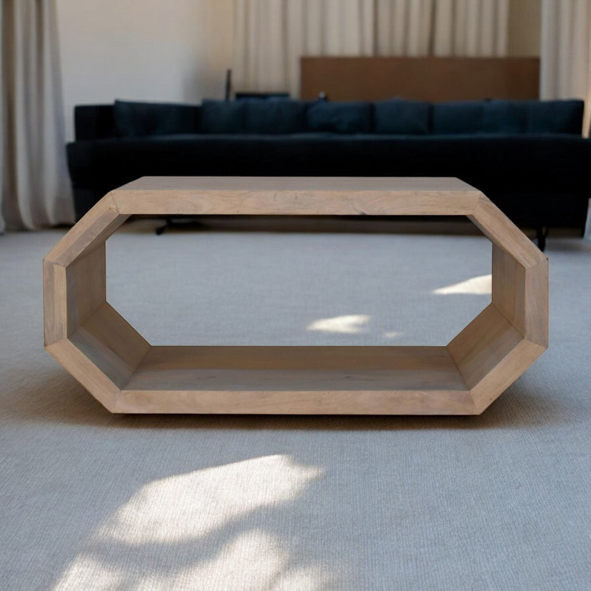 Solid Wood Hexagonal Marble Coffee Table, White