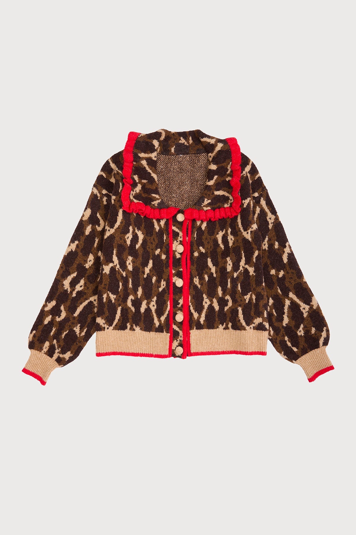 Leopard Collar Button Cardigan - Brown