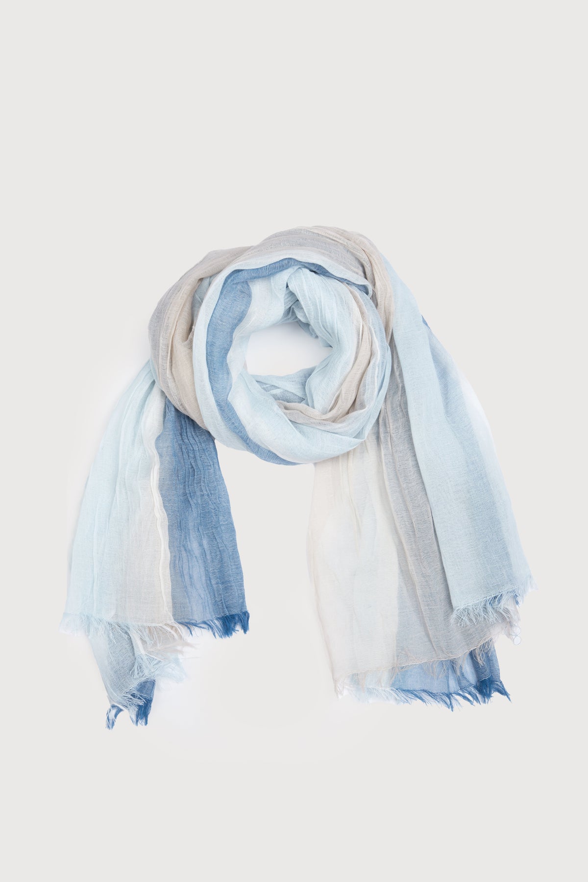 Striped Fringed Beach Scarf - Blue Mutli