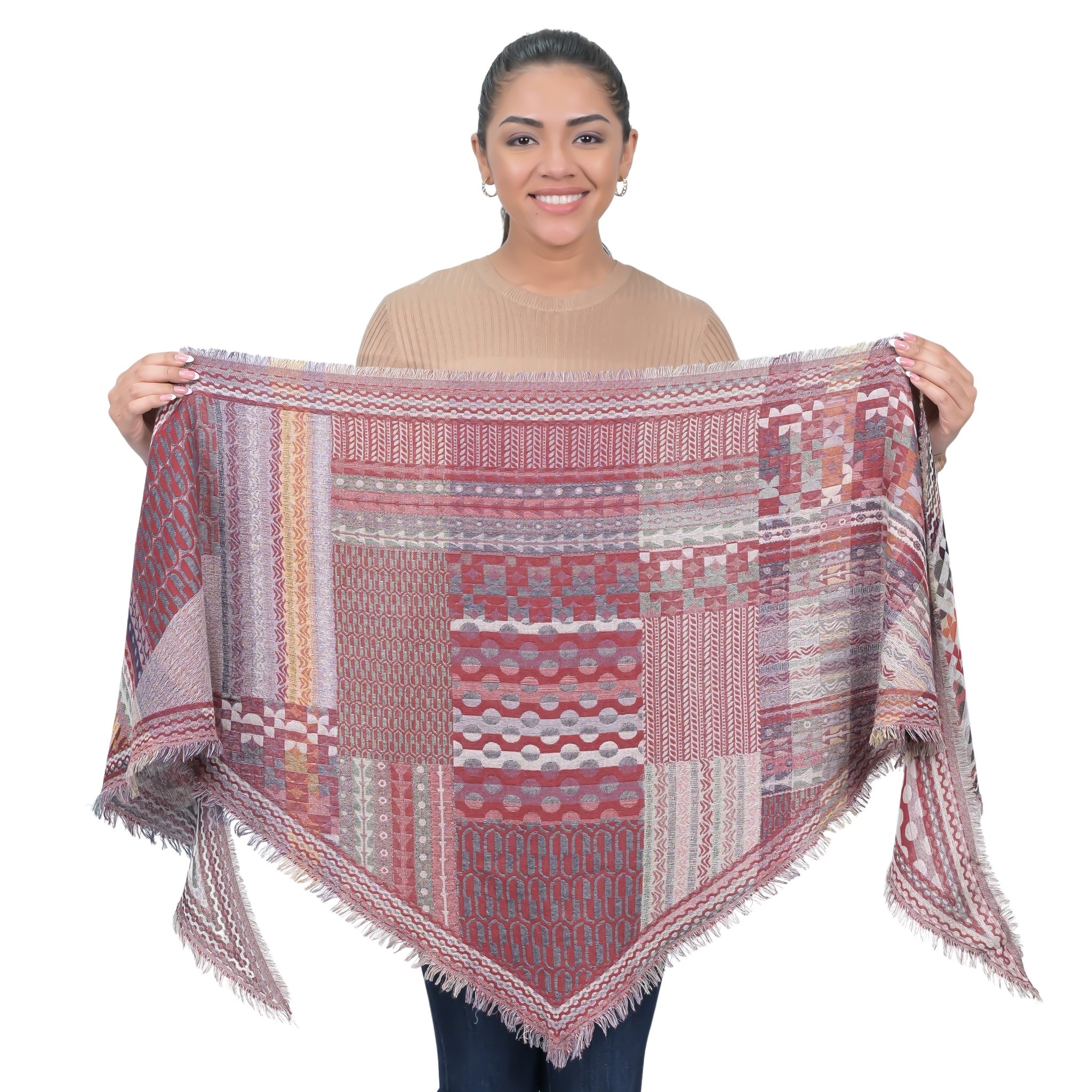 Bohemian Dreams Wool Cotton Blend Scarf - Wine