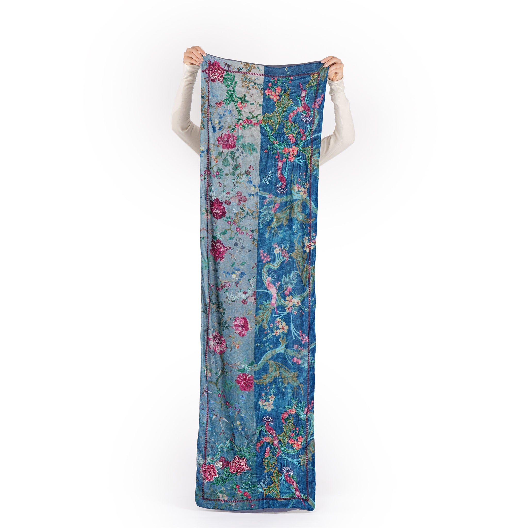 Enchanted Garden Velvet Scarf –  Dusty Blue