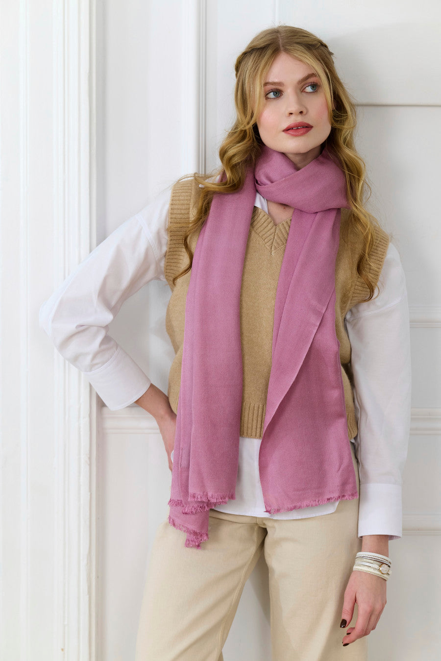 Eyelash Fringed Cashmere Scarf - Lilac