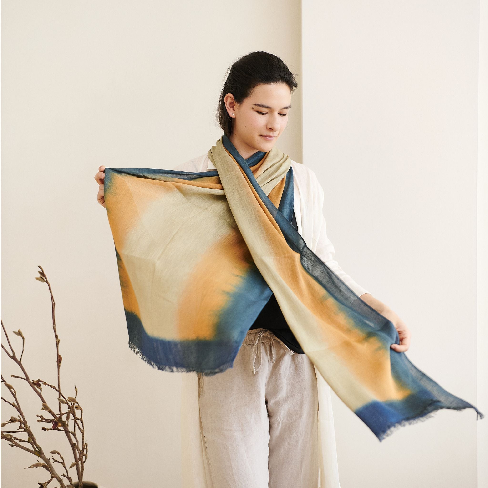 Oceana Beige Soft Linen Silk Handloom Scarf