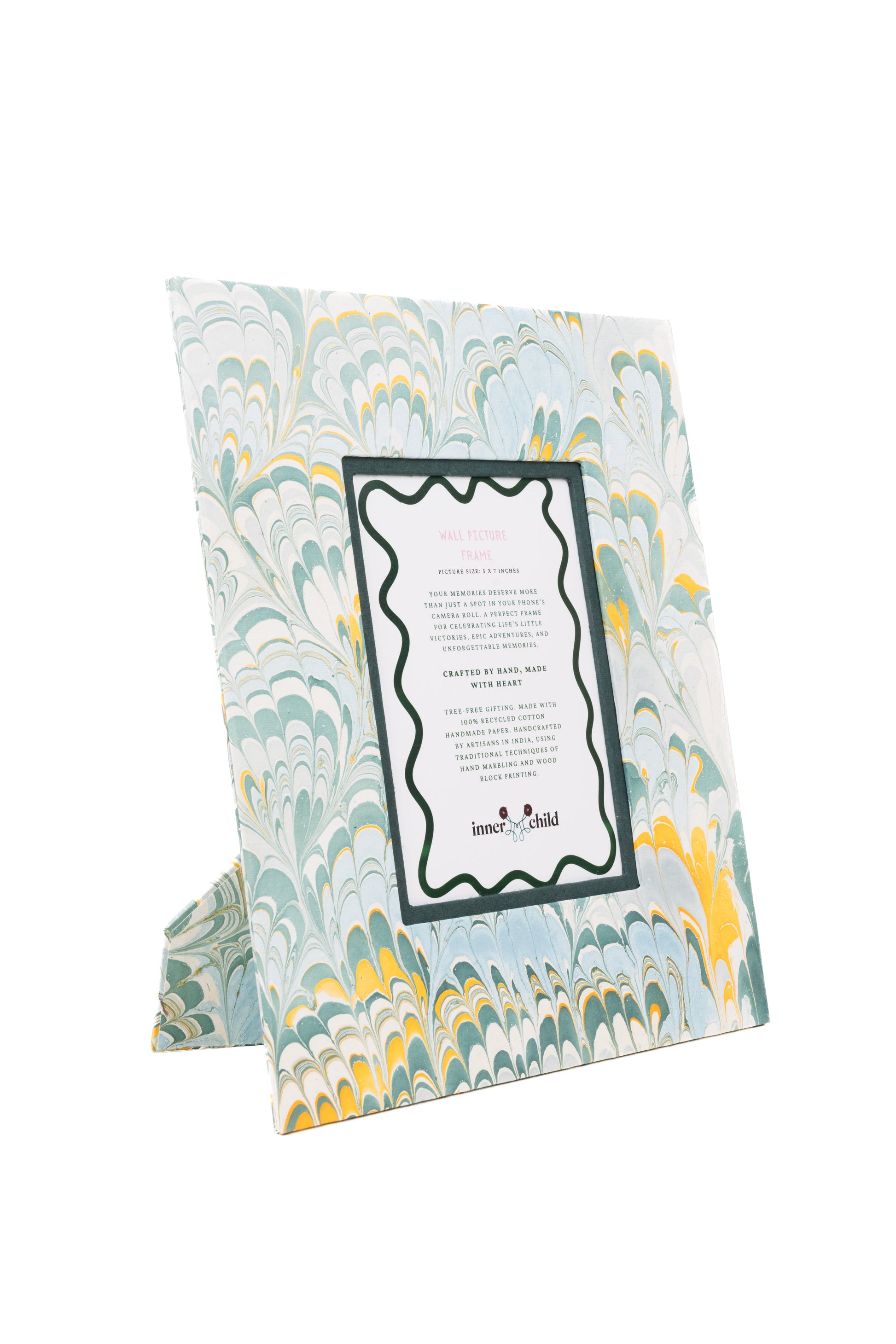 Blue hand-marbled large wall picture frame (5x7),