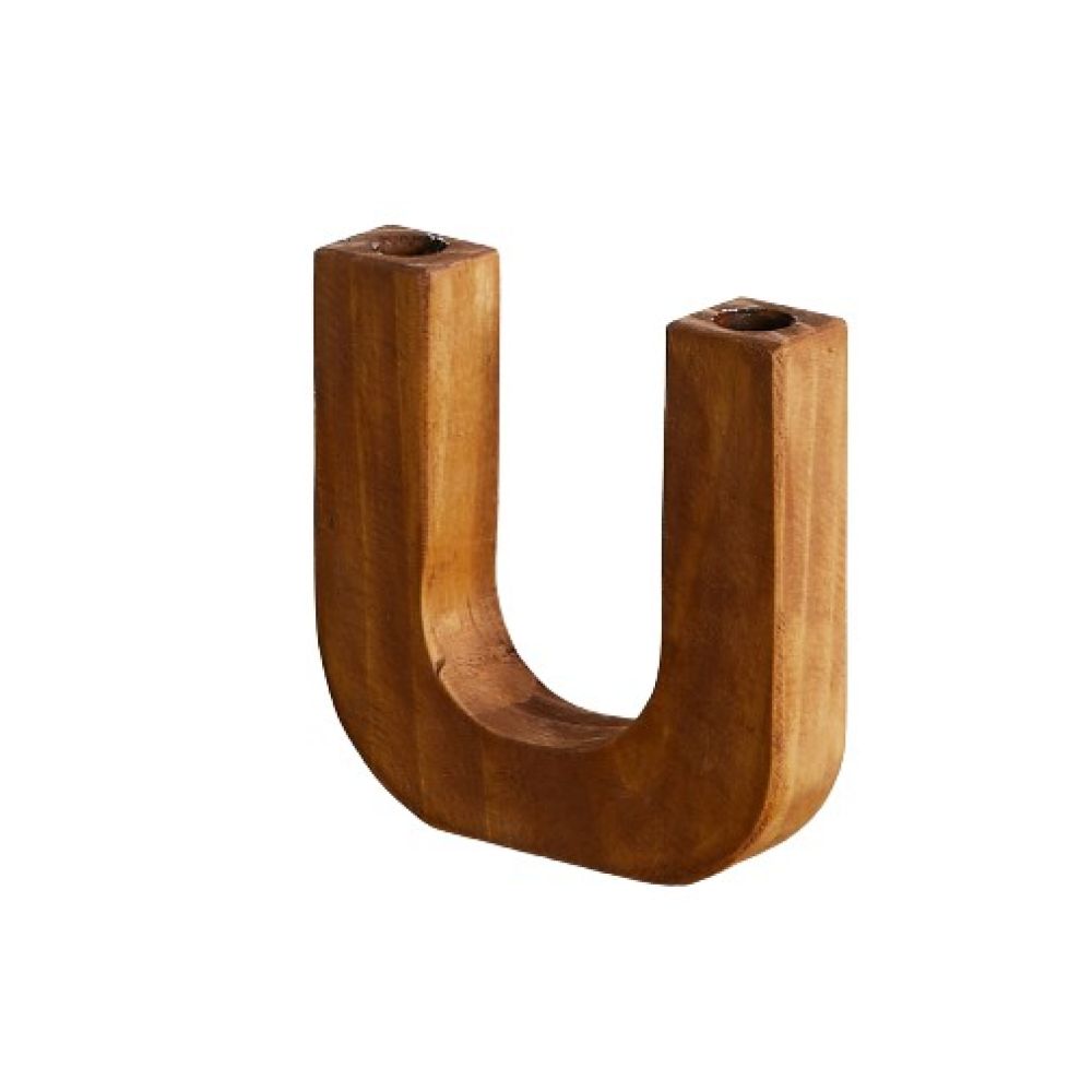 Handcrafted U-Shaped Wood Candle Holder