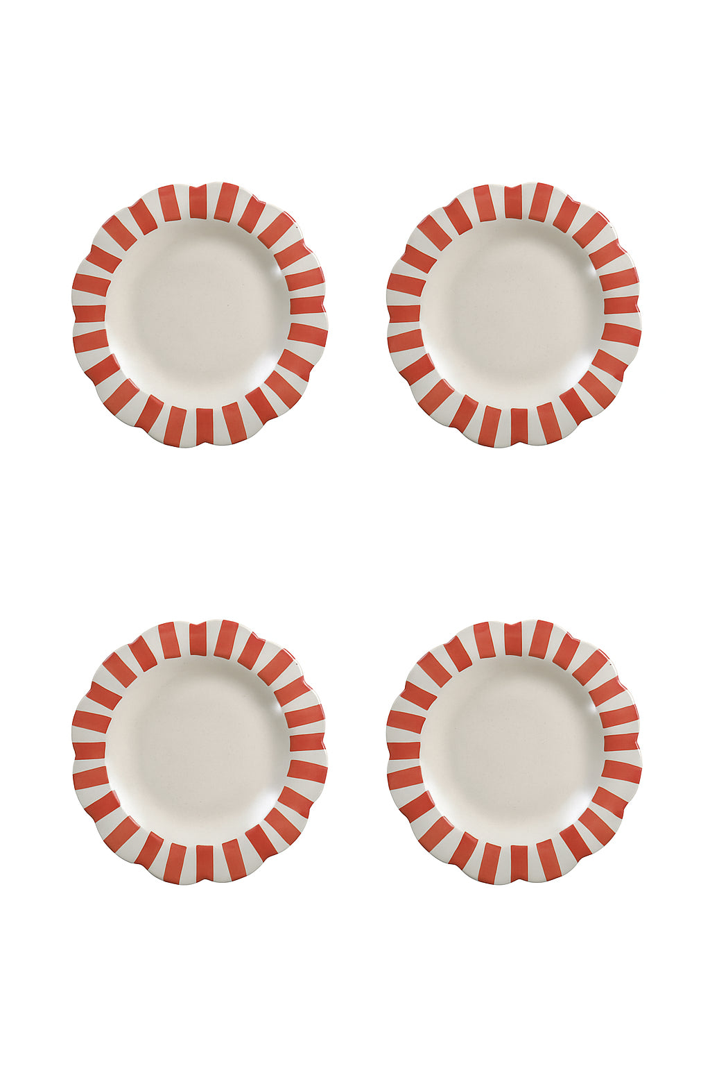 Ceramic stripe Salad Plate, Red- 8.25x 8.25 x 1.25 Inches ( Set of 4 )