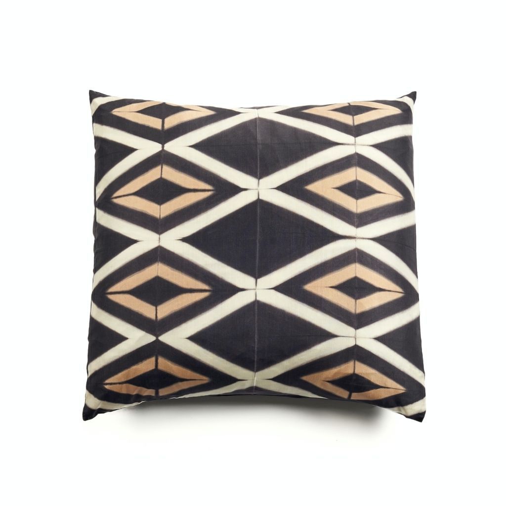 Tisa Indigo Handcrafted Shibori Geometri Print Mulberry  Silk Pillow