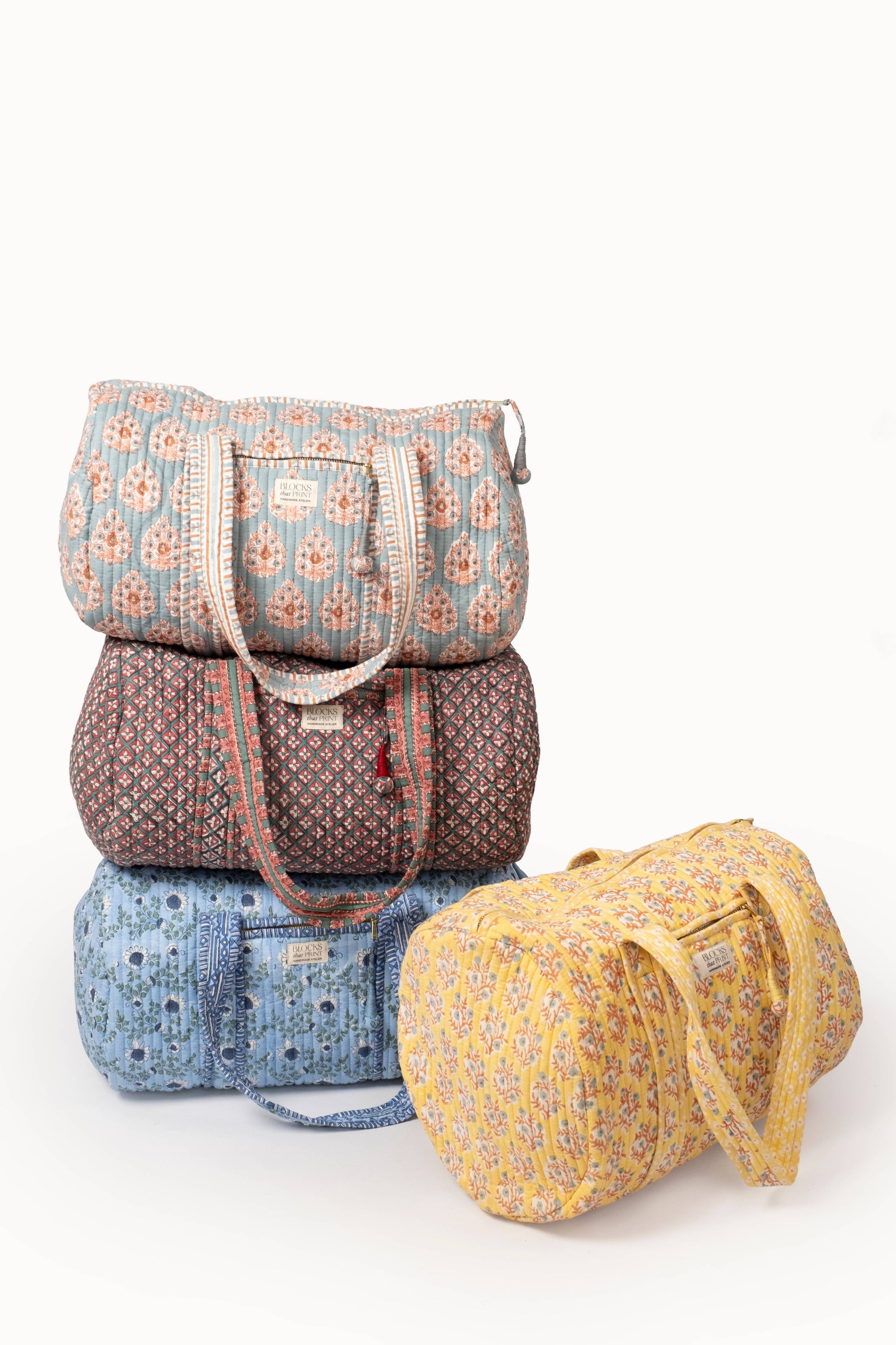 Terracotta Heirloom Buta Block Print Quilted Duffle Bag
