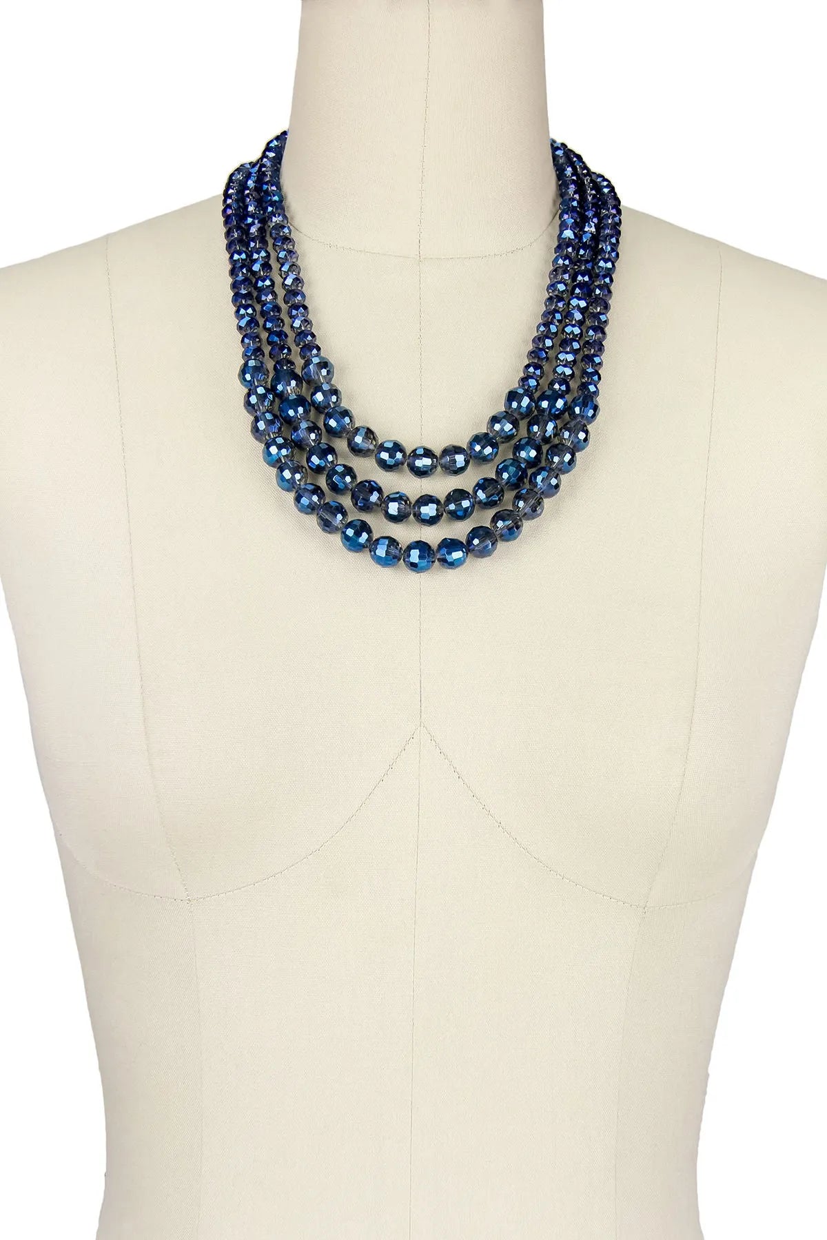3 Tier Crystal Bead Necklace Royal Blue