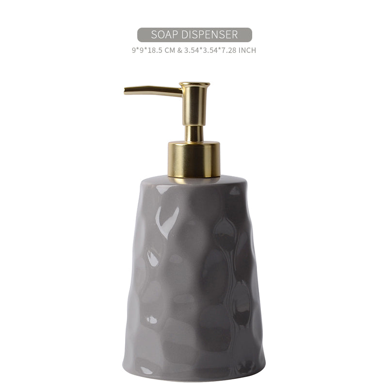 Dimensions infographic for the grey BosilunLife Bring Nature Inside recycled eco-clay liquid soap dispenser, detailing its 7.28-inch height.