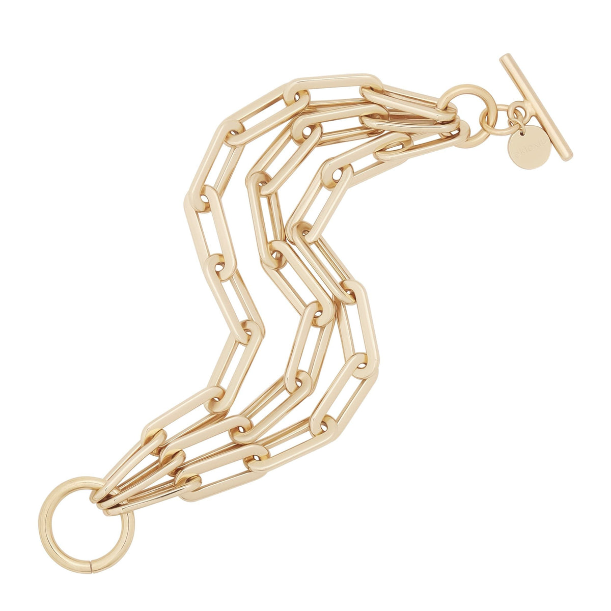 Gold-toned triple-strand chain bracelet from the Triple Gisele Toggle Bracelet collection