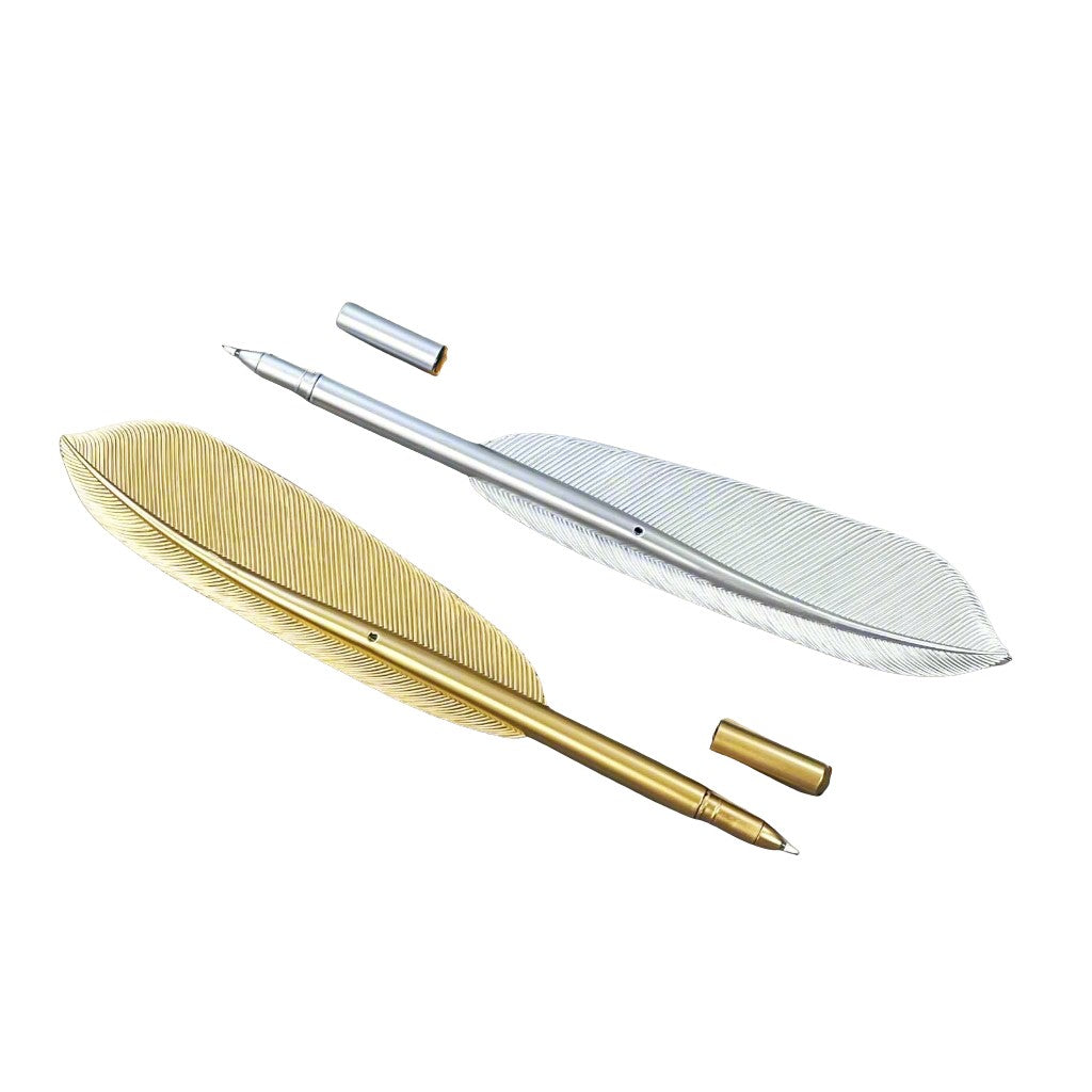 Quill-inspired feather pen – shiny gold and silver finish for poetic writing moments