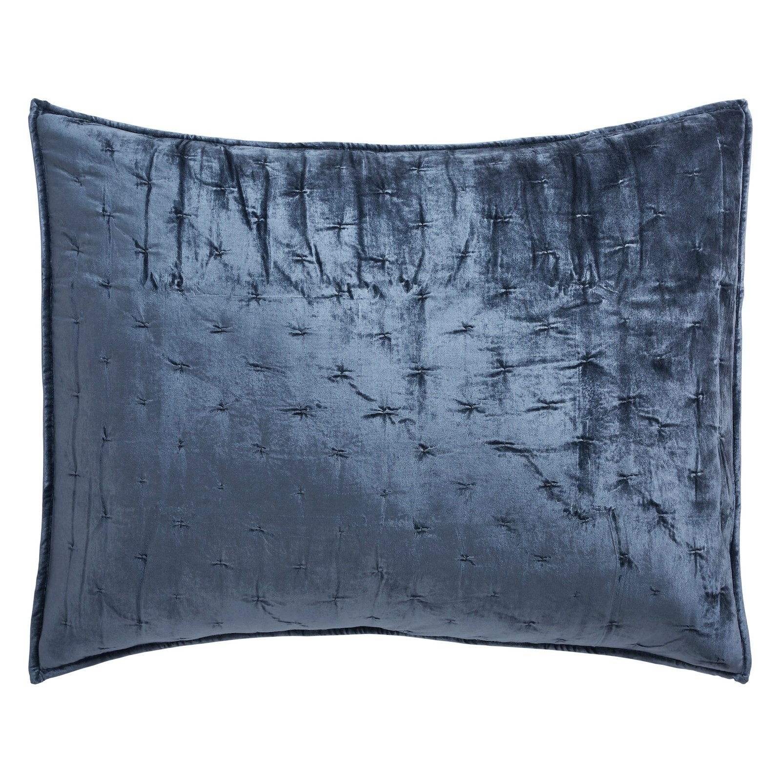 DE-313-3137-LOT1_1|Deep blue quilted pillow sham with rich velvet texture, showcasing elegant square stitching for a sophisticated look.