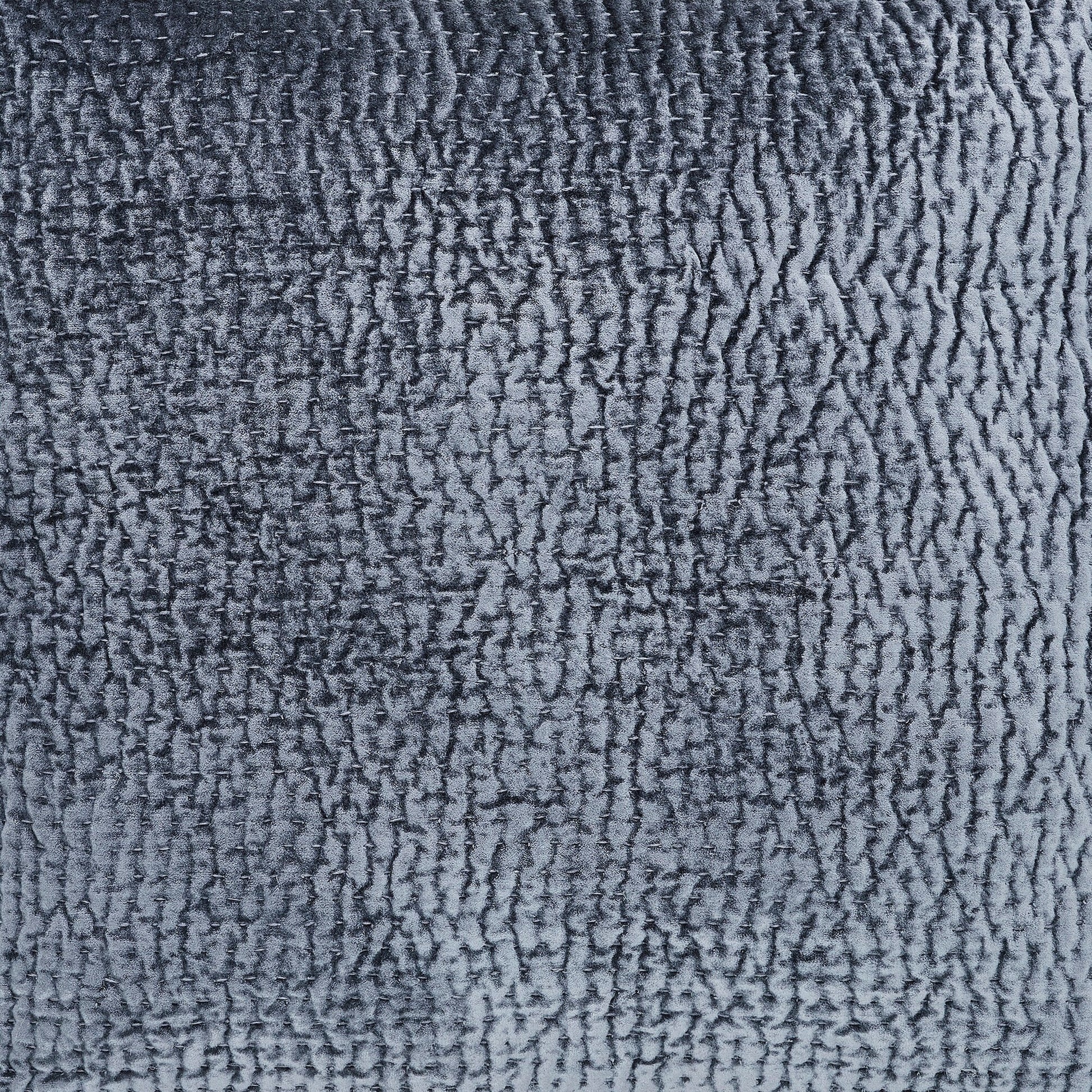 KS-195-2036-LOT1_2|Close-up of a plush slate blue velvet coverlet with a kantha stitch texture, highlighting luxurious softness and detail.