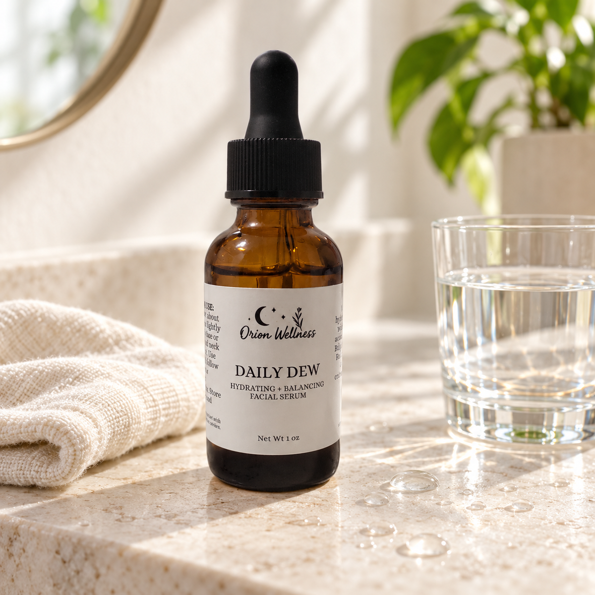 Daily Dew Facial Serum lifestyle view, included in Glow Ritual Gift Set