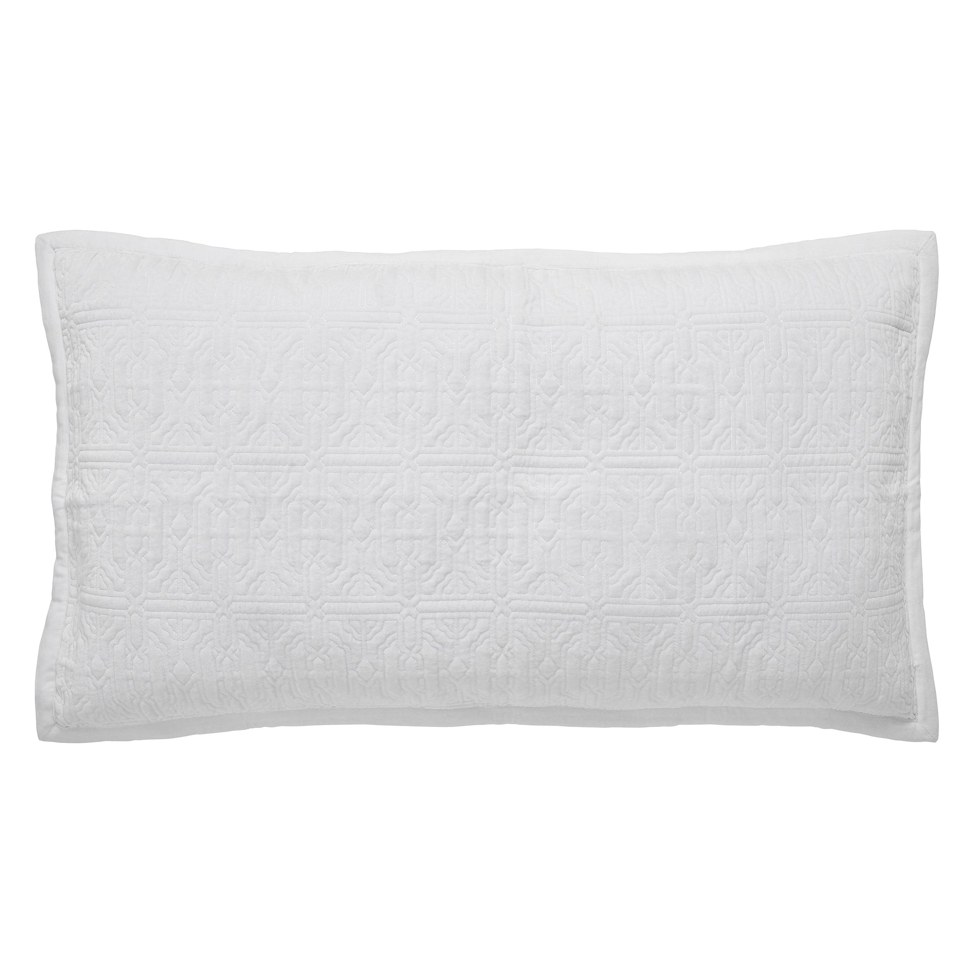 KS-376-2036_1|White elegant quilt showcasing an intricate geometric pattern, adding sophisticated texture to contemporary bedroom designs.