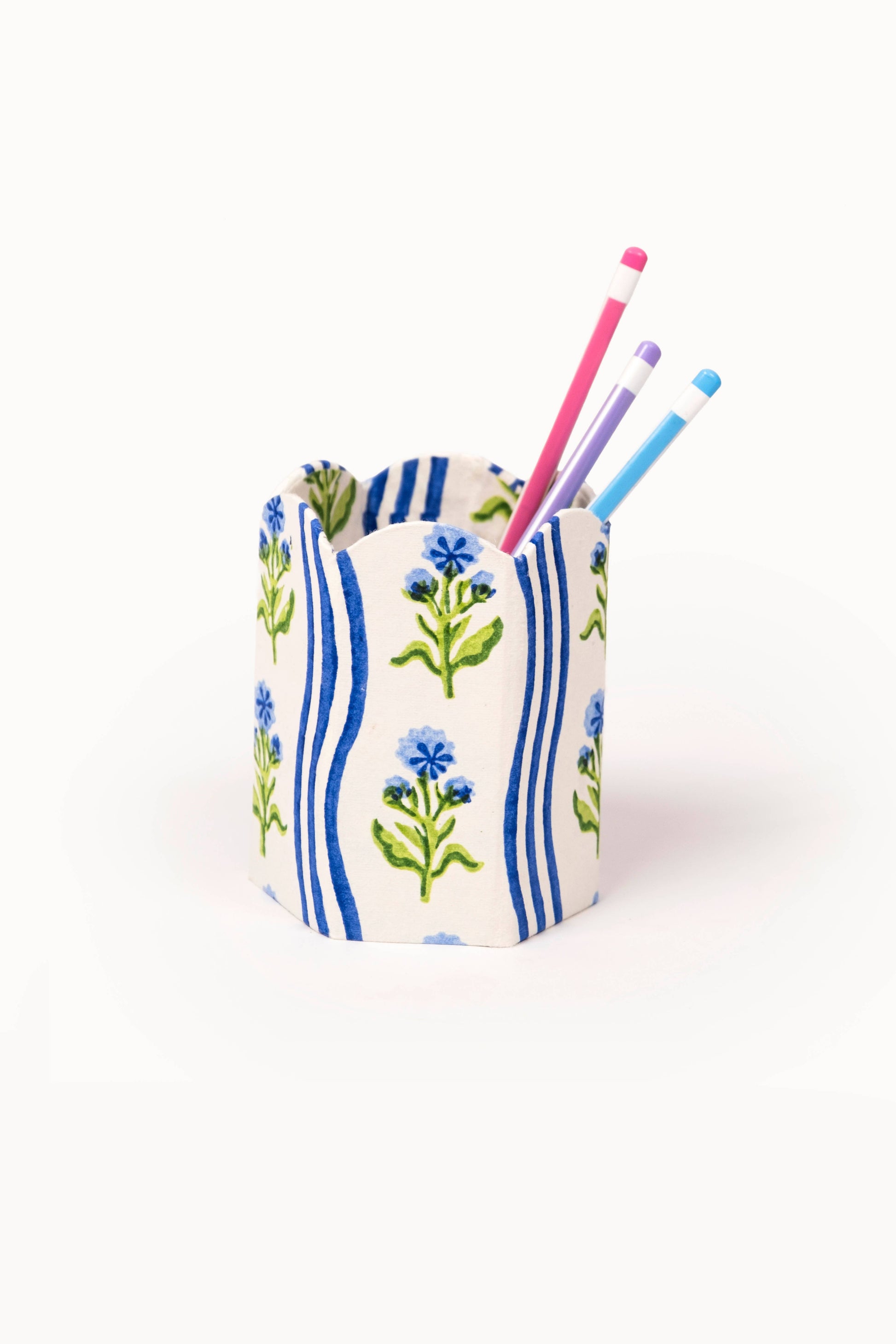 Block Print Pencil Holder - Inaya Powder Blue (Collapsible)