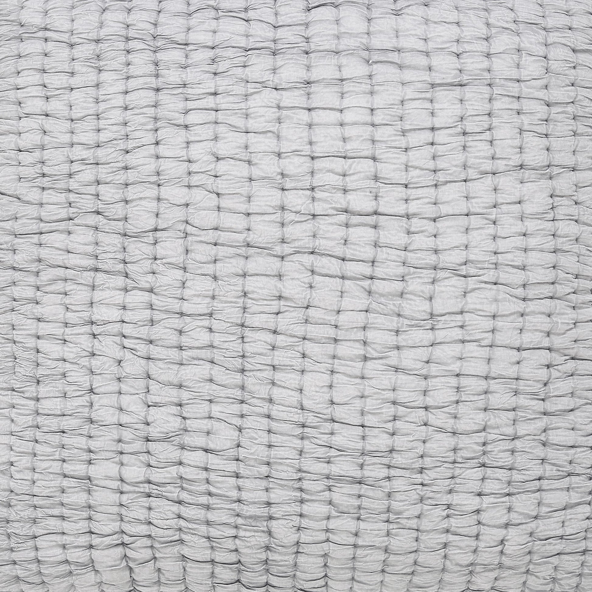 QT-344-9496_2|Modern light grey textured quilt with a unique smocked square pattern and gathered fabric, offering contemporary comfort and style.