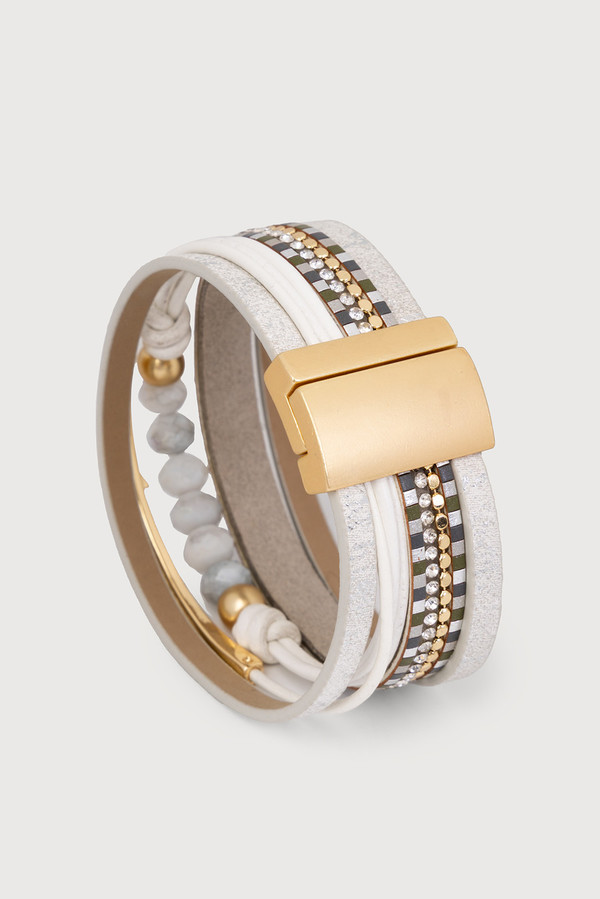 Beaded Shimmer Leather Bracelet - White